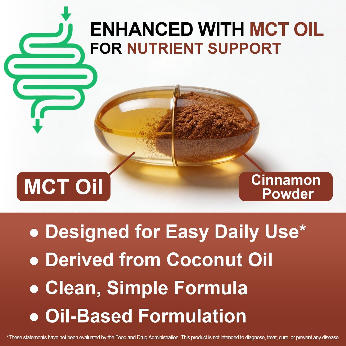 TAKNFDMY Ceylon Cinnamon Capsules with MCT Oil - 600mg True Cinnamon Extract Supports Digestive Comfort & Antioxidant - Non-GMO, Gluten-Free - 120 Capsules