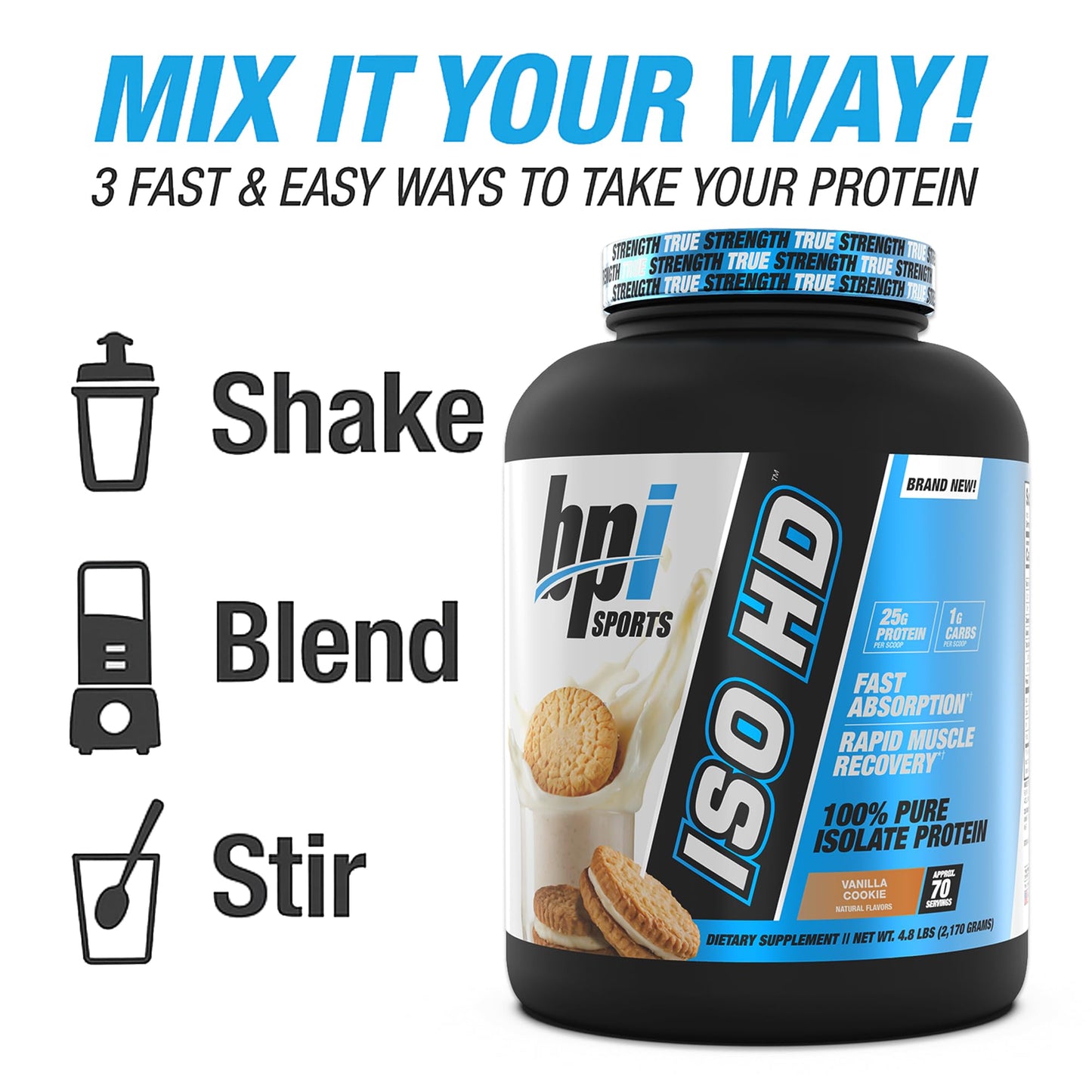 BPI Sports ISO HD Isolate Protein Powder, Vanilla Cookie, 76.8 Servings