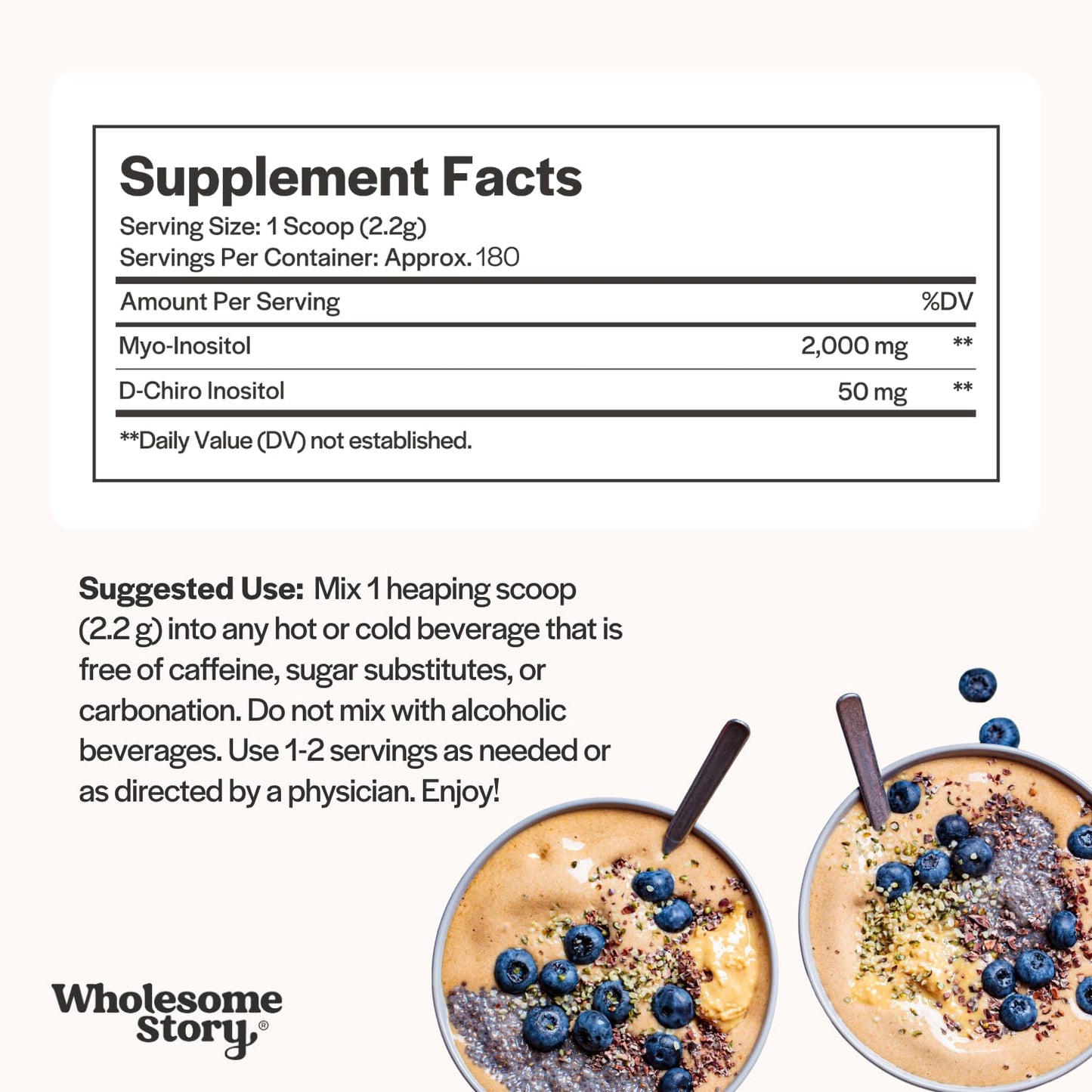 Wholesome Story Myo-Inositol & D-Chiro Inositol Supplement Powder, 180 Servings