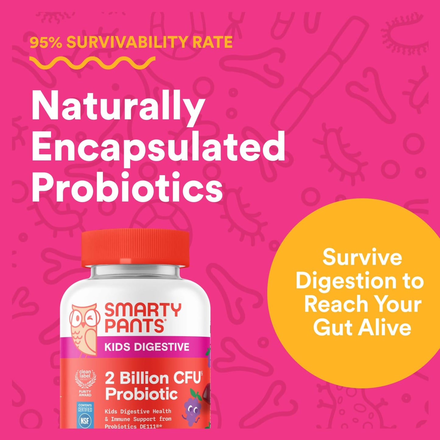 SmartyPants Kids Probiotic Gummies for Digestive Health 2 Billion CFU Gut Health and Immune Support, Clinically Studied Probiotic, Gluten Free, Grape, 1 Count