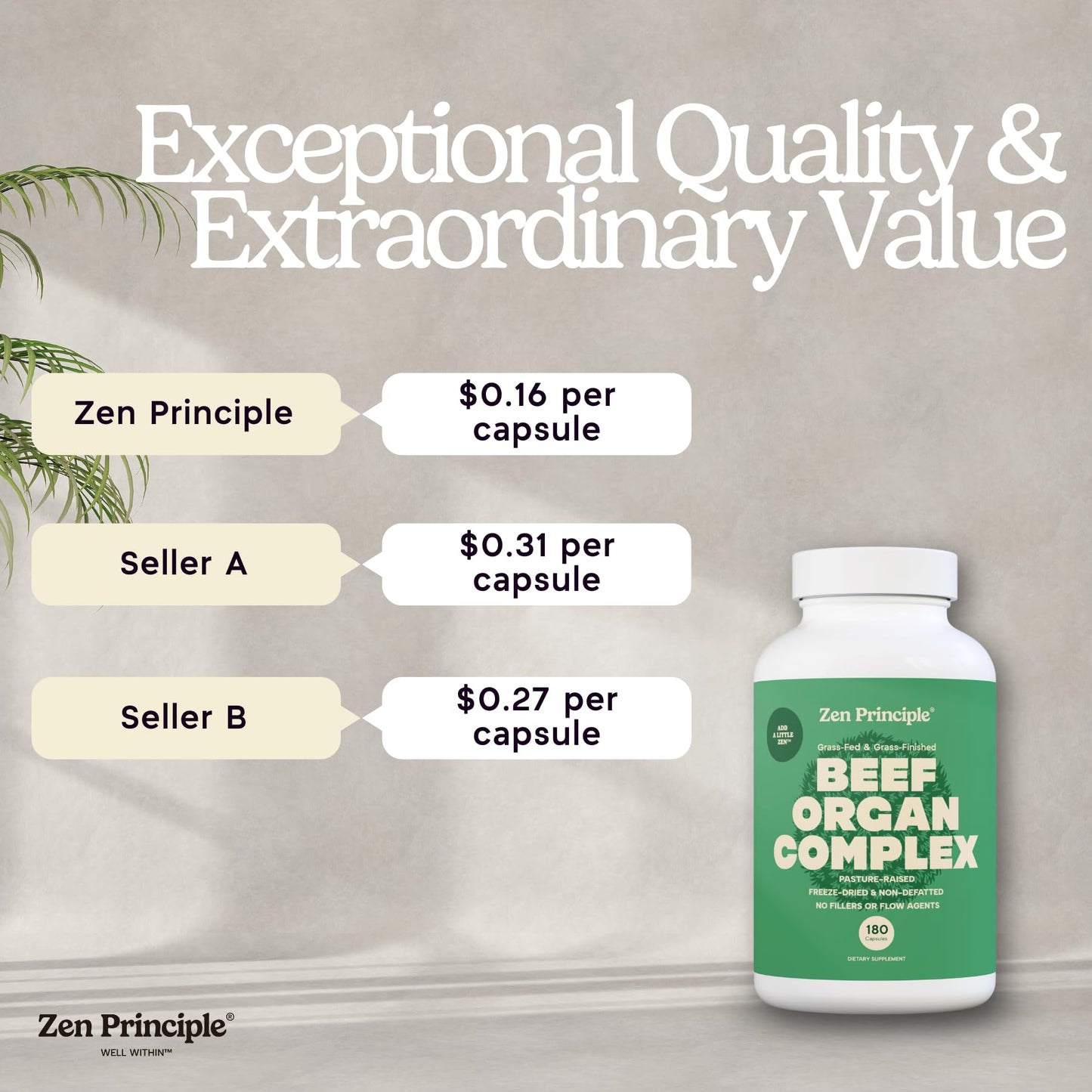 Zen Principle Grass Fed Beef Organs Desiccated Liver, Heart, Kidney, Pancreas, Spleen, Intestine & Tripe/Stomach Capsules 360