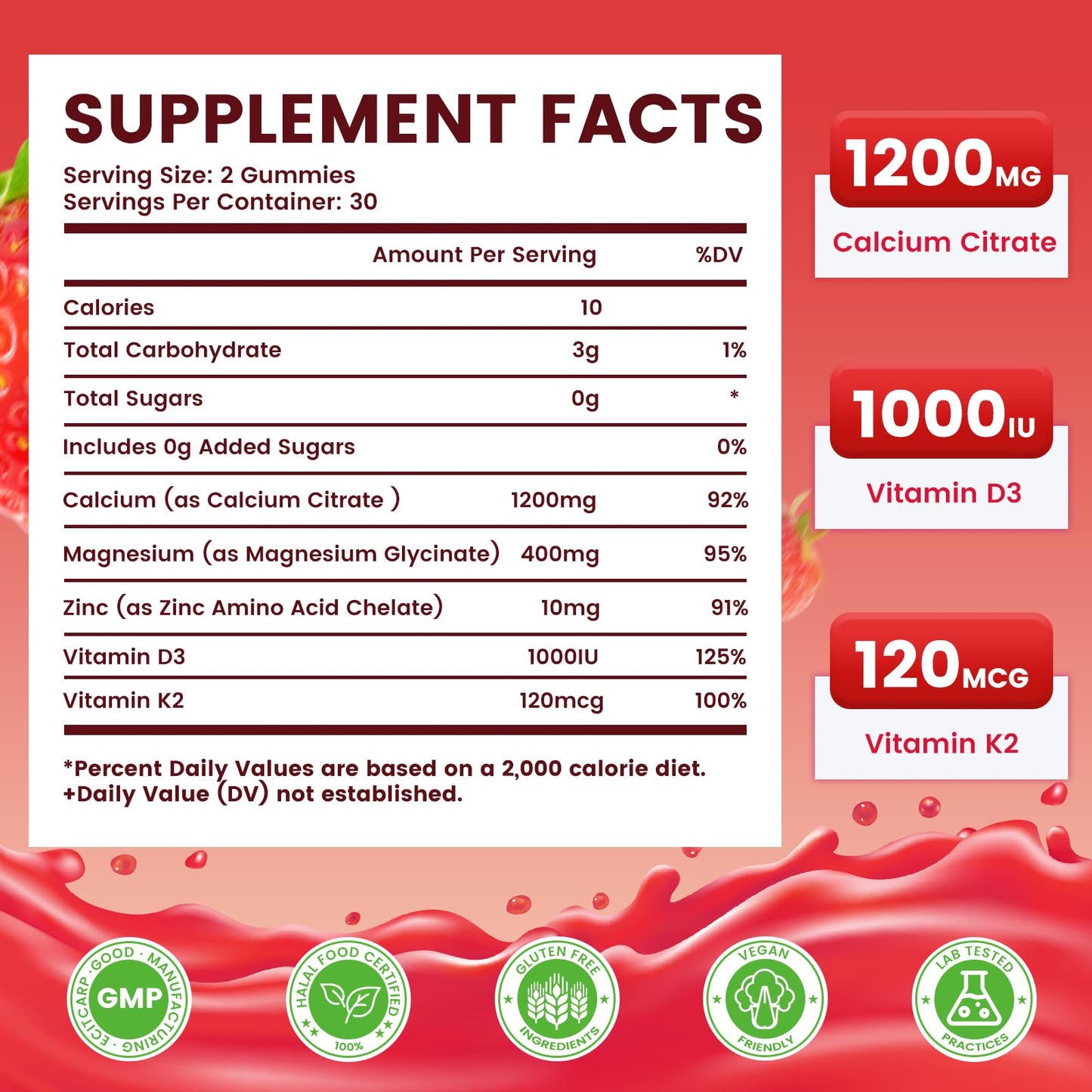 Jabsah Calcium Citrate Gummies 1200mg, 60 Gummies