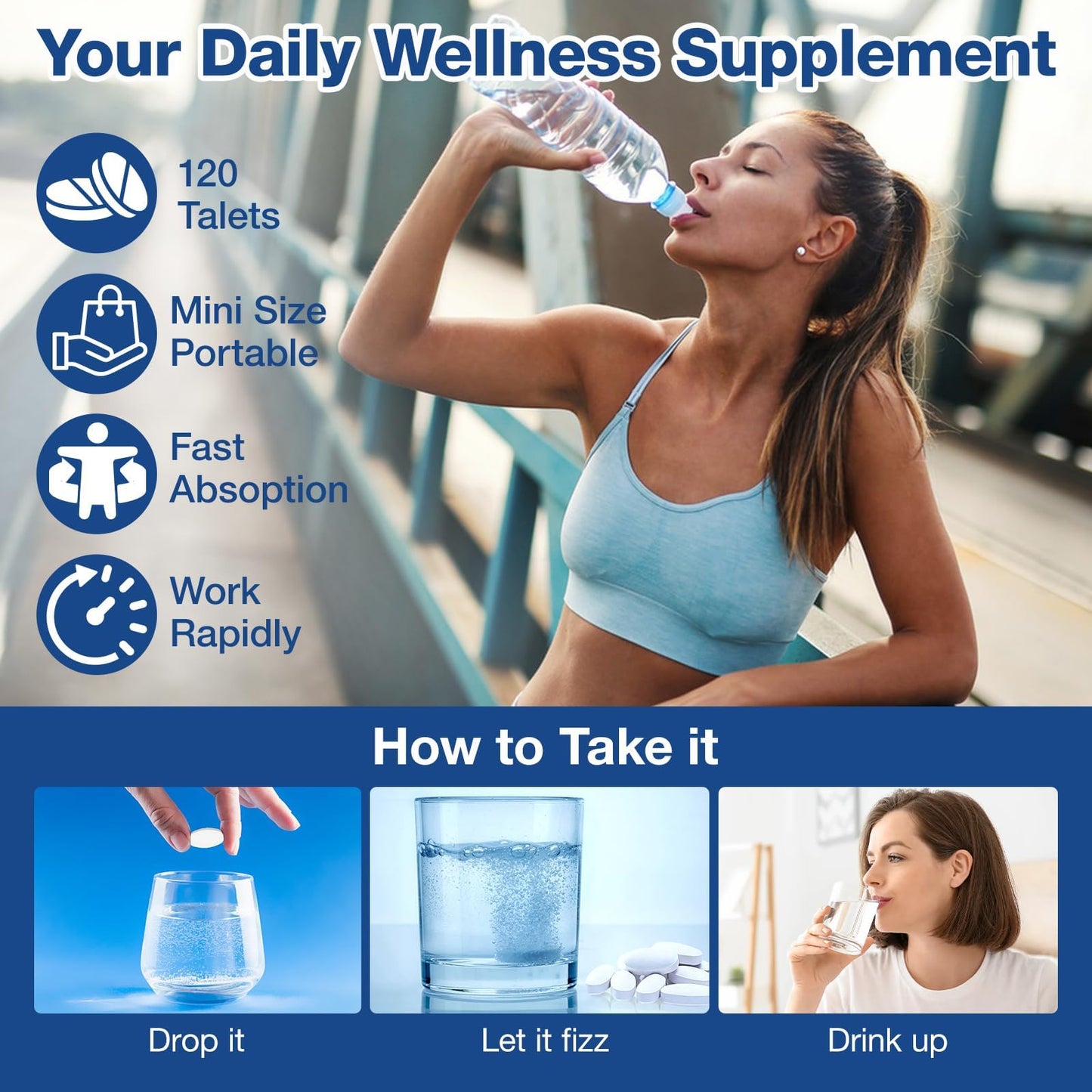 WRAERC Hydrogen Water Tablets with Magnesium, 12 PPM Hydrogen, 120 Tablets