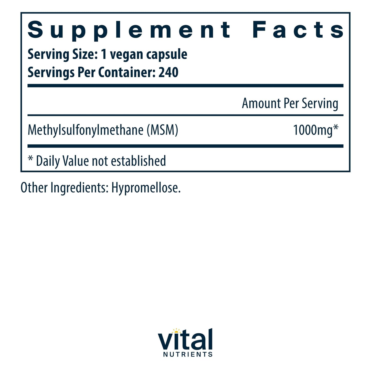 Vital Nutrients MSM 1000mg 240 Capsules
