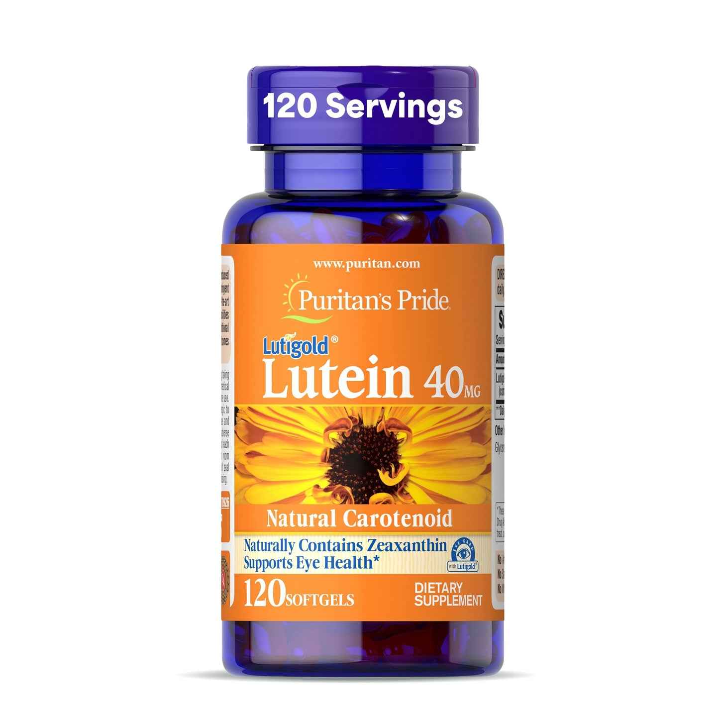 Puritan's Pride Lutigold Lutein Carotenoid 40mg with Zeaxanthin Softgels, 120 Count