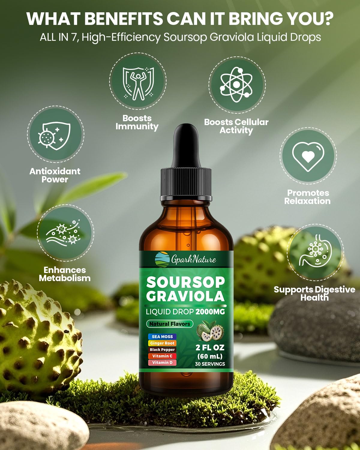 GparkNature Soursop Drops 2000mg Gummy 60 Count