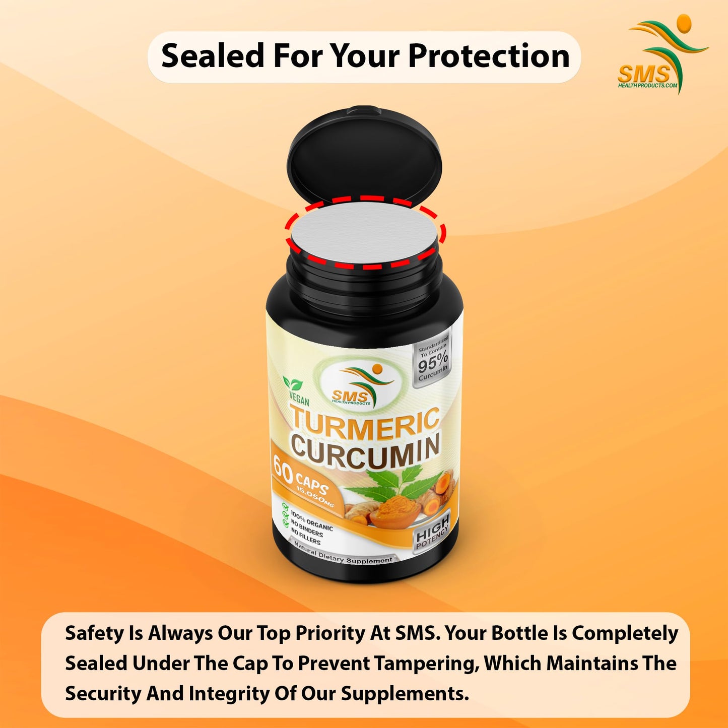 SMSHEALTHPRODUCTS.com Pure Turmeric Curcumin 1000 mg Black Pepper Extract 95% Curcuminoids Capsules 60 Count