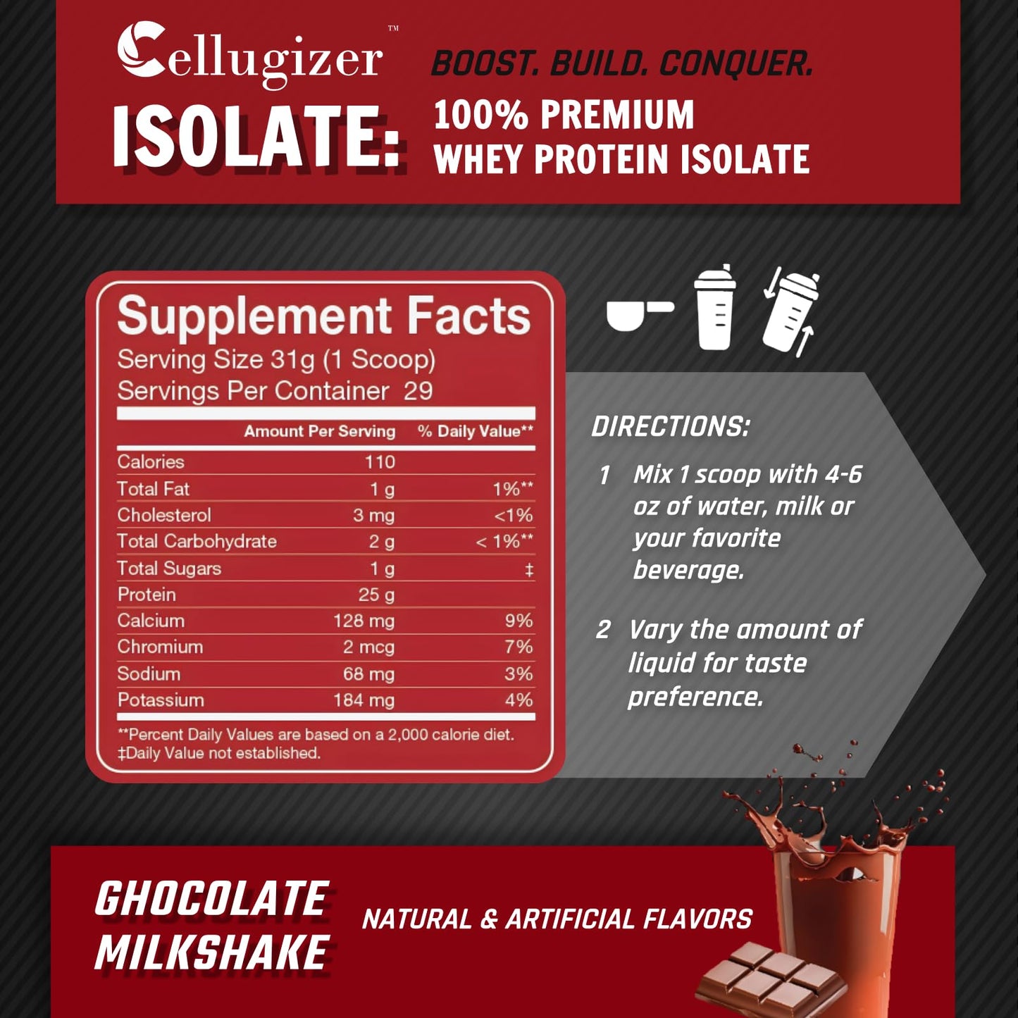 Cellugizer 100% Whey Isolate Protein Powder, Chocolate, 32 Servings