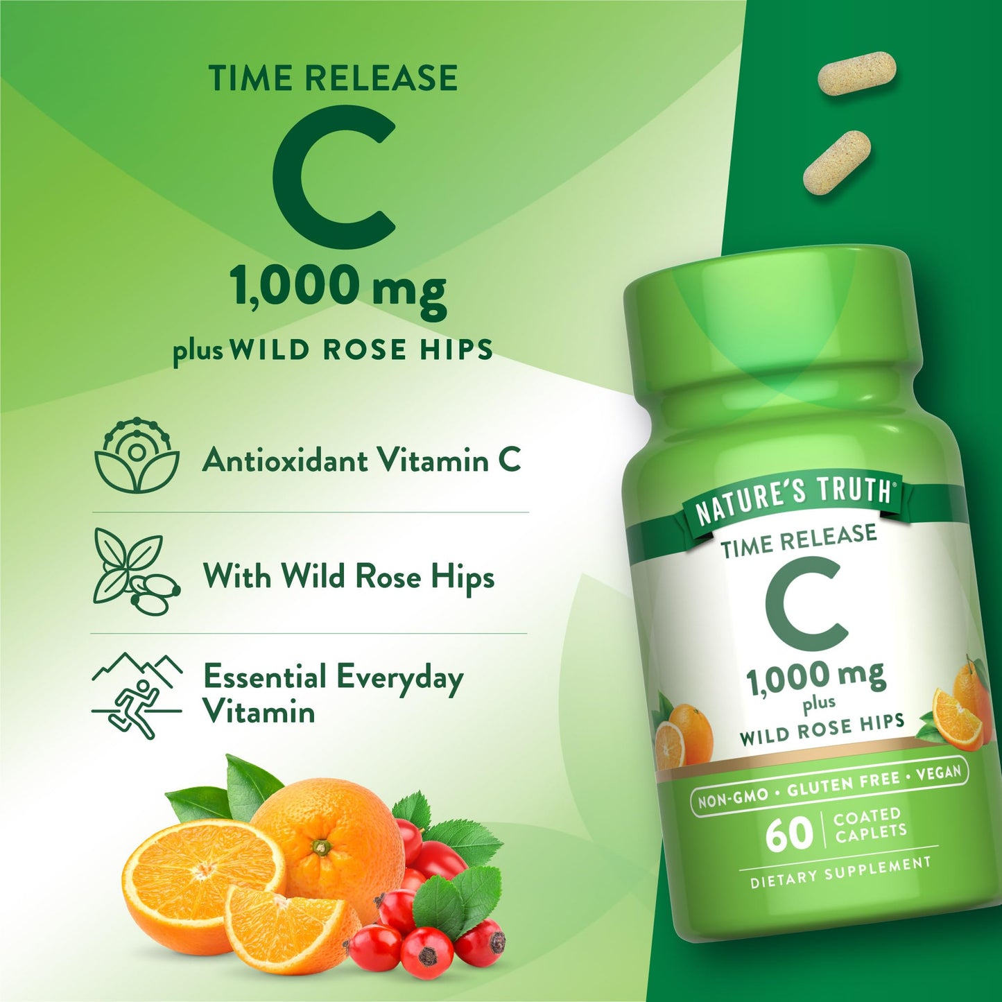 Nature's Truth Vitamin C with Rose Hips 1000mg Caplets 60