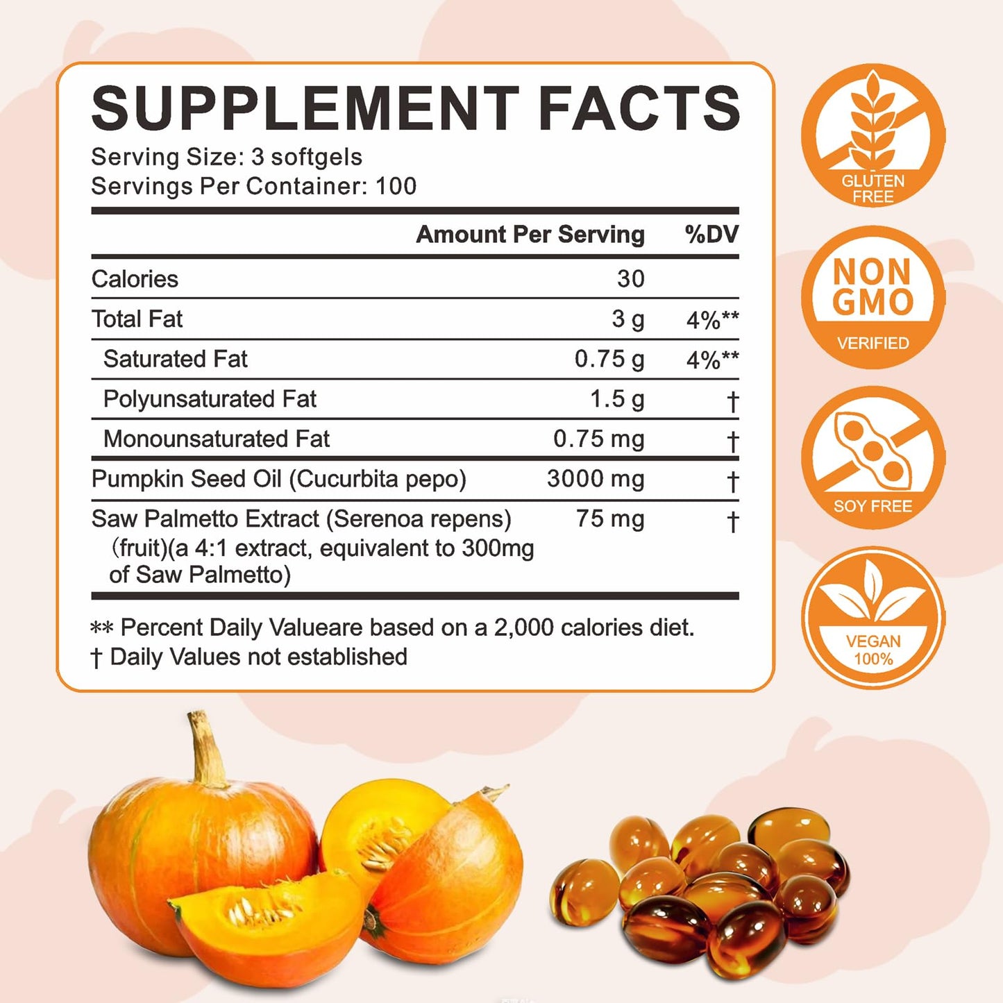 DNOUHN Pumpkin Seed Oil with Saw Palmetto Softgels, 300 Count