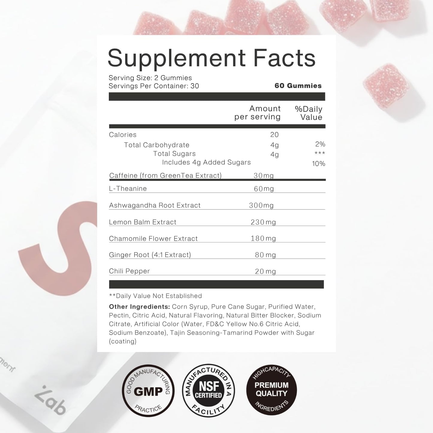 ZAB Spicy Gummies Cubes for Couples Ashwagandha 45mg Gummy 60 Count