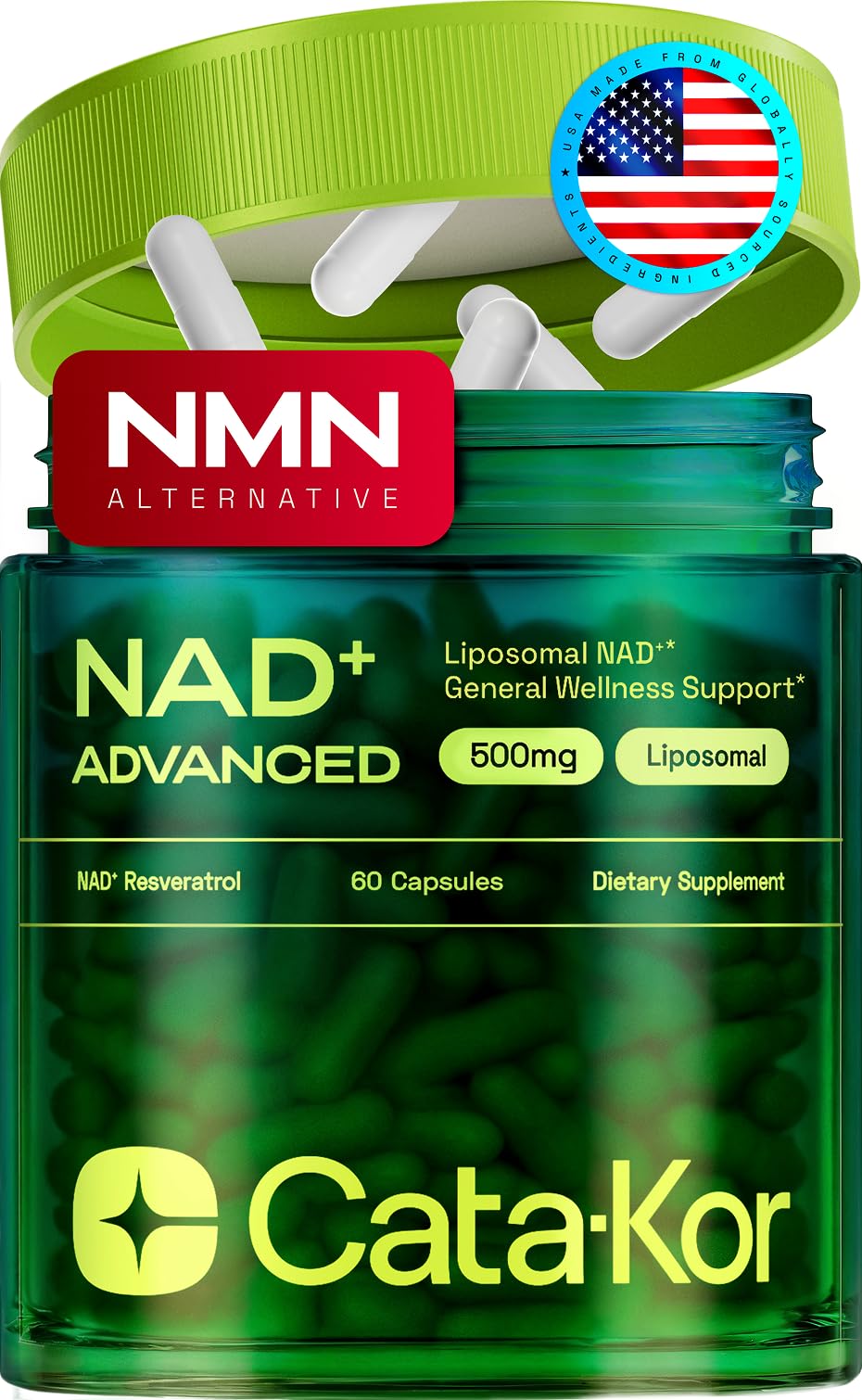 Cata-Kor Liposomal NAD Resveratrol Supplement NMN Alternative Capsules, 60 Count