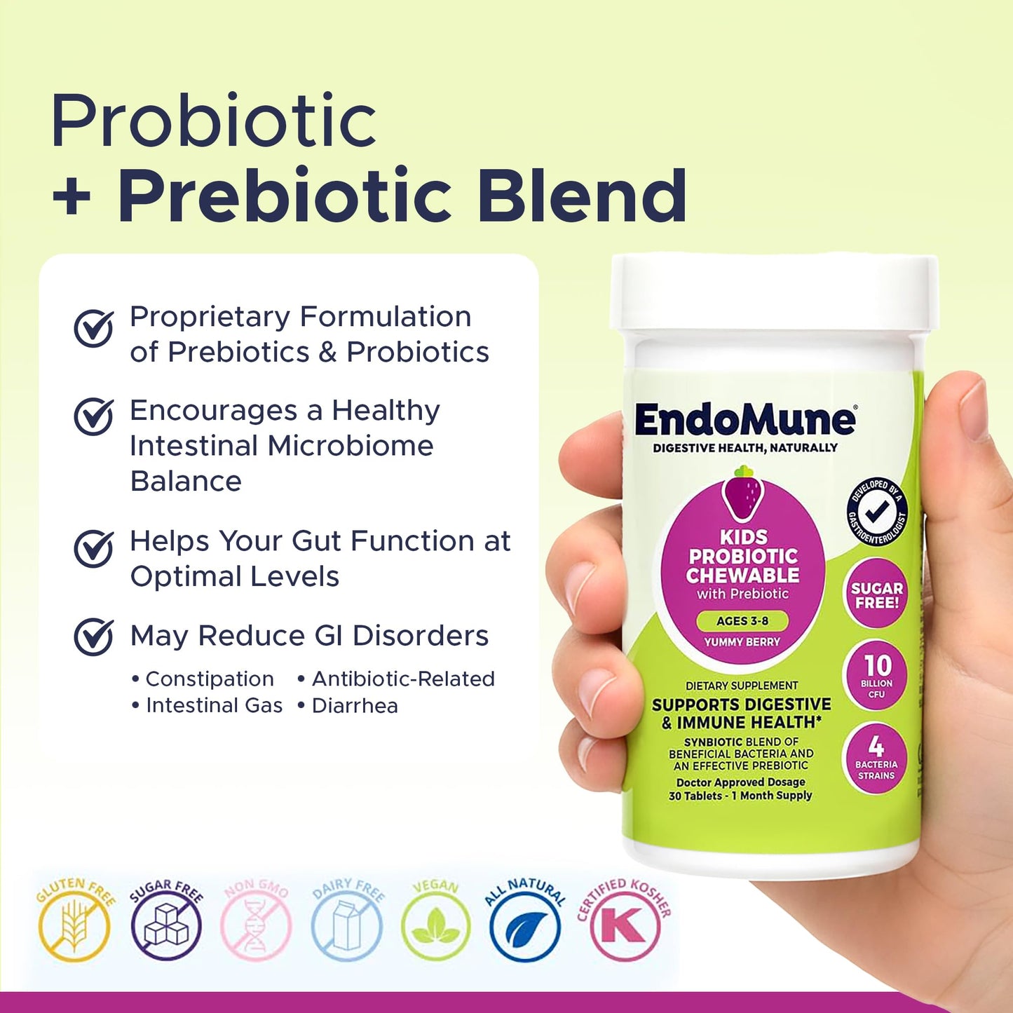 Endomune Jr Advanced Kids Probiotic and Prebiotic Chewables 30 Chewable Tablets