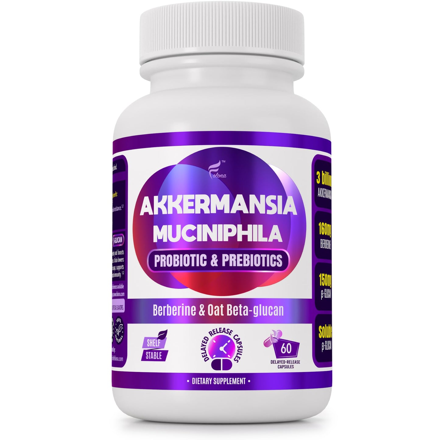 FOLONA Akkermansia GLP-1 Probiotic with Berberine, 60 Capsules