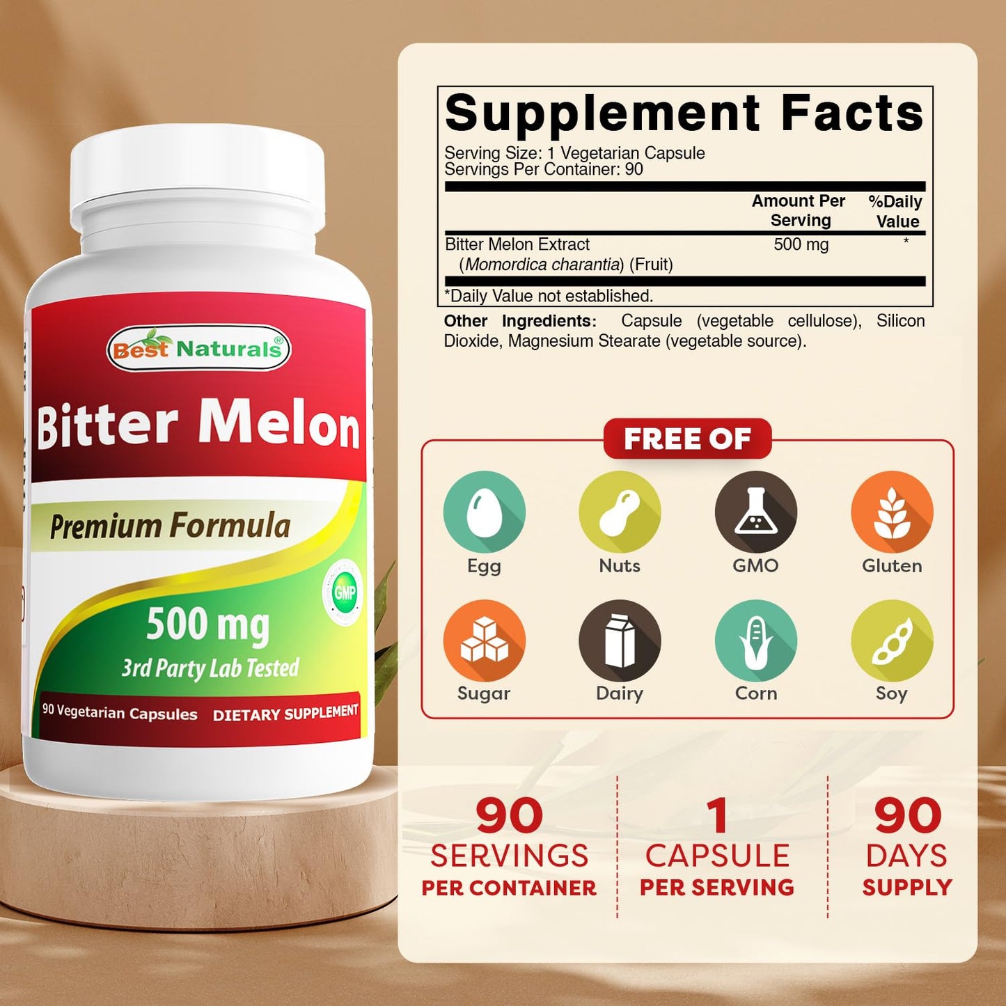 Best Naturals Bitter Melon 500 mg Capsules 180 Count