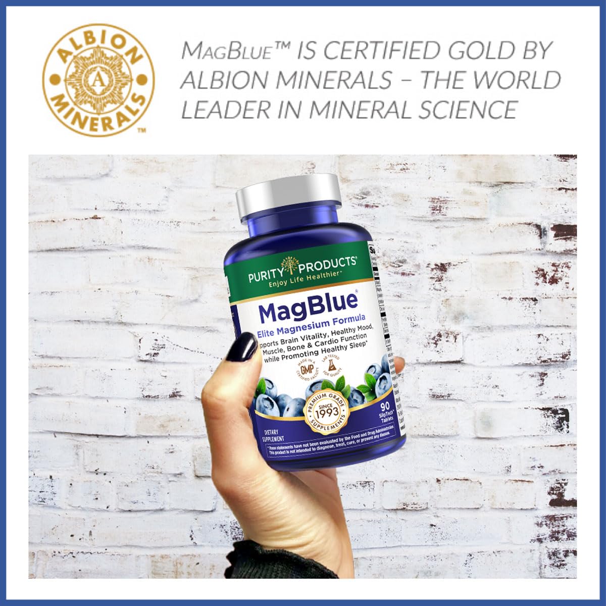 Purity Products MagBlue Magnesium Bisglycinate Buffered & More, 90 Tablets