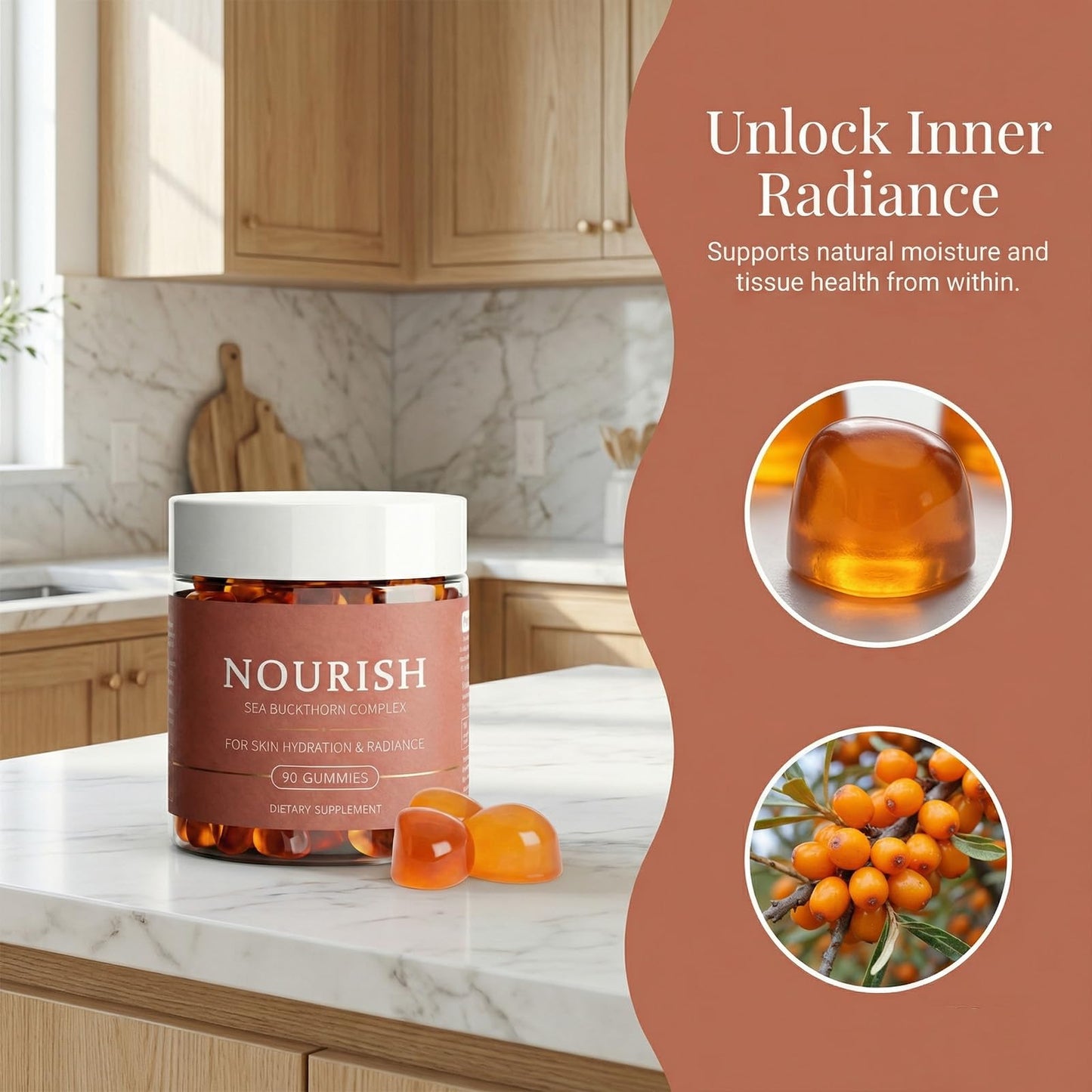 Maidlure Nourish Sea Buckthorn Gummies, Feminine Balance Supplement with Sea Buckthorn Oil and Omega-7, 90 Gummies