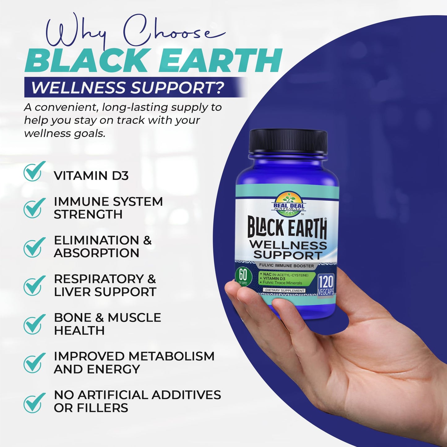 REAL DEAL NATURALS Black Earth Wellness Support Immune Formula Capsules 120