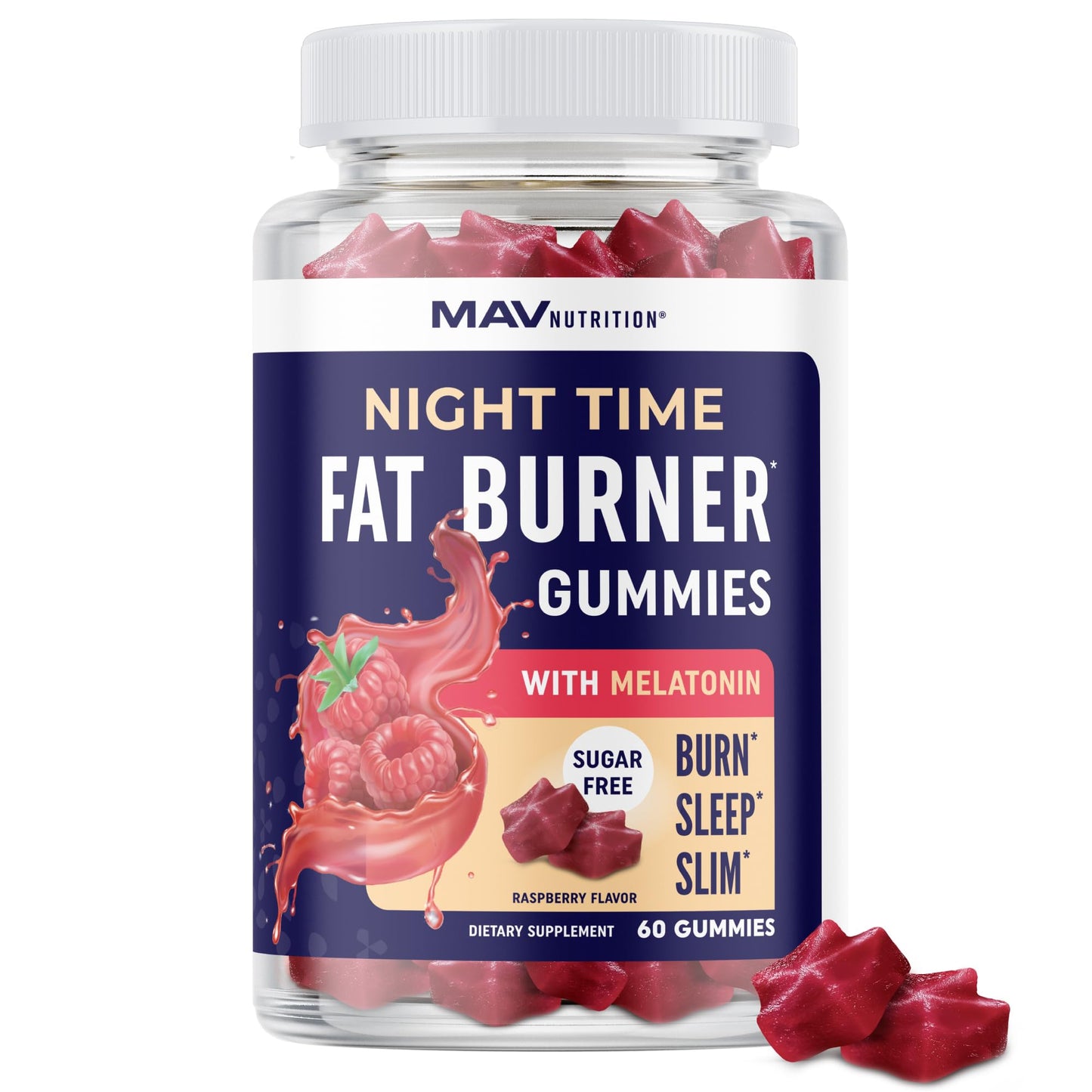 MAV NUTRITION Night Time Fat Burner Gummies with Melatonin 60 Gummies