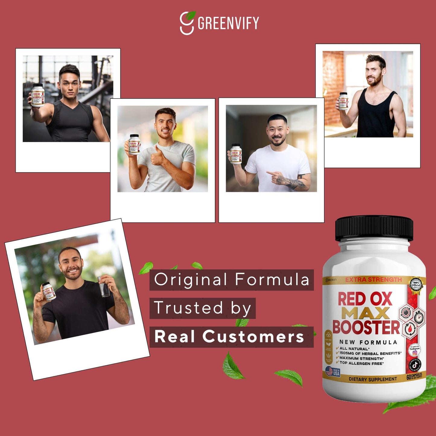 GREENVIFY Red Ox Max Booster Dietary Supplement, Organic Maca Root, 60 Capsules
