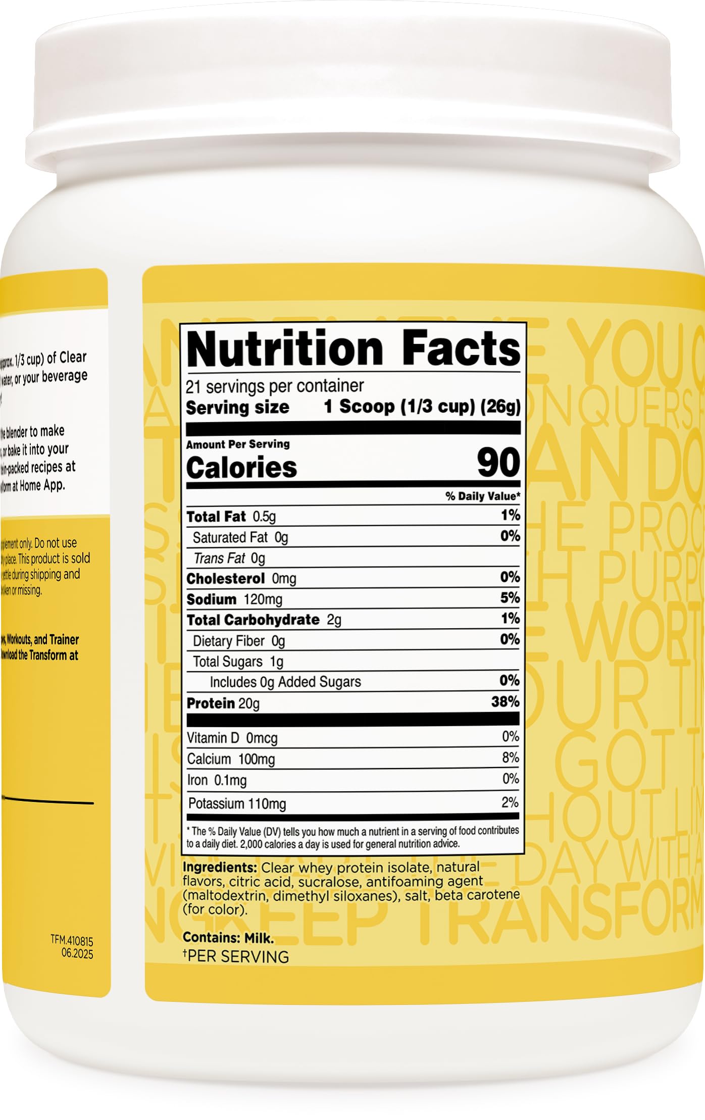 TransformHQ Clear Whey Protein Isolate (WPI) Lemonade Powder 20.4 oz