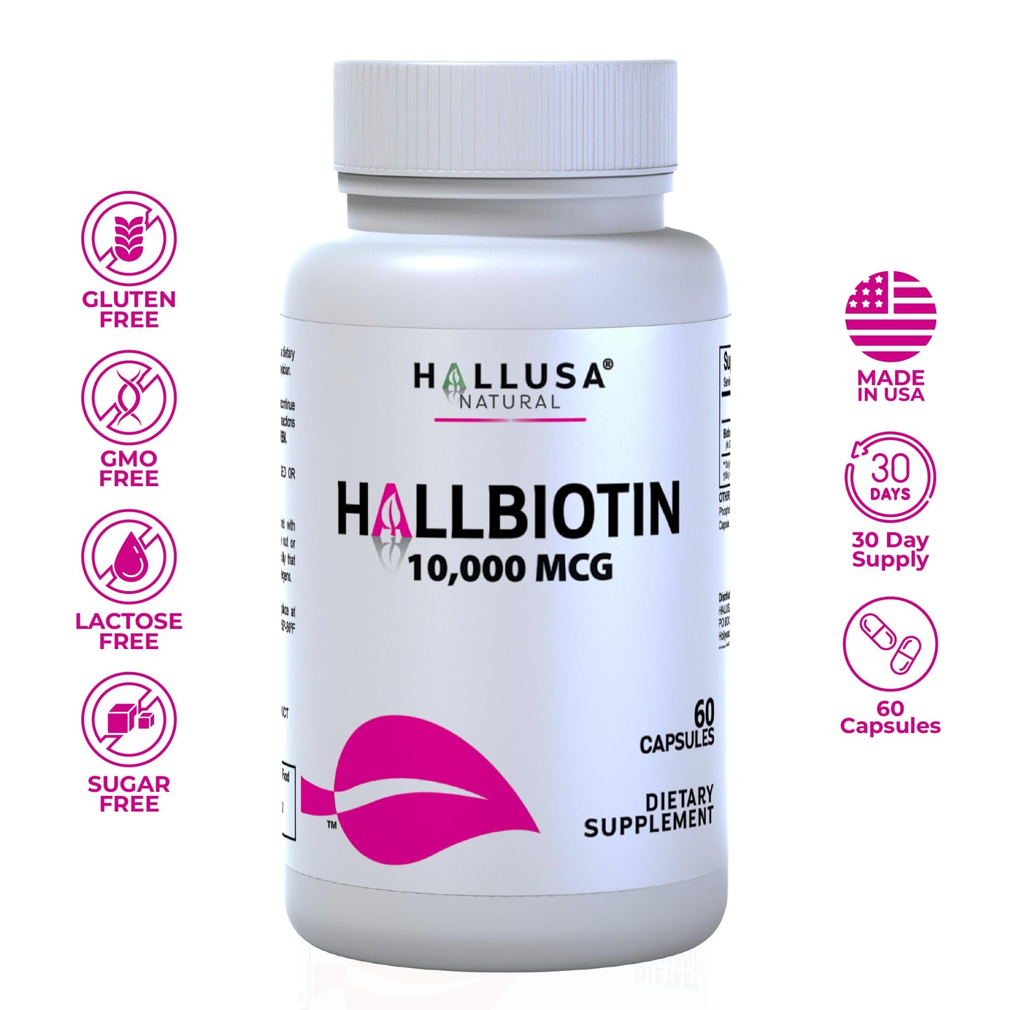 Hallusa Natural Biotin 10,000mcg Capsules, 60 Count