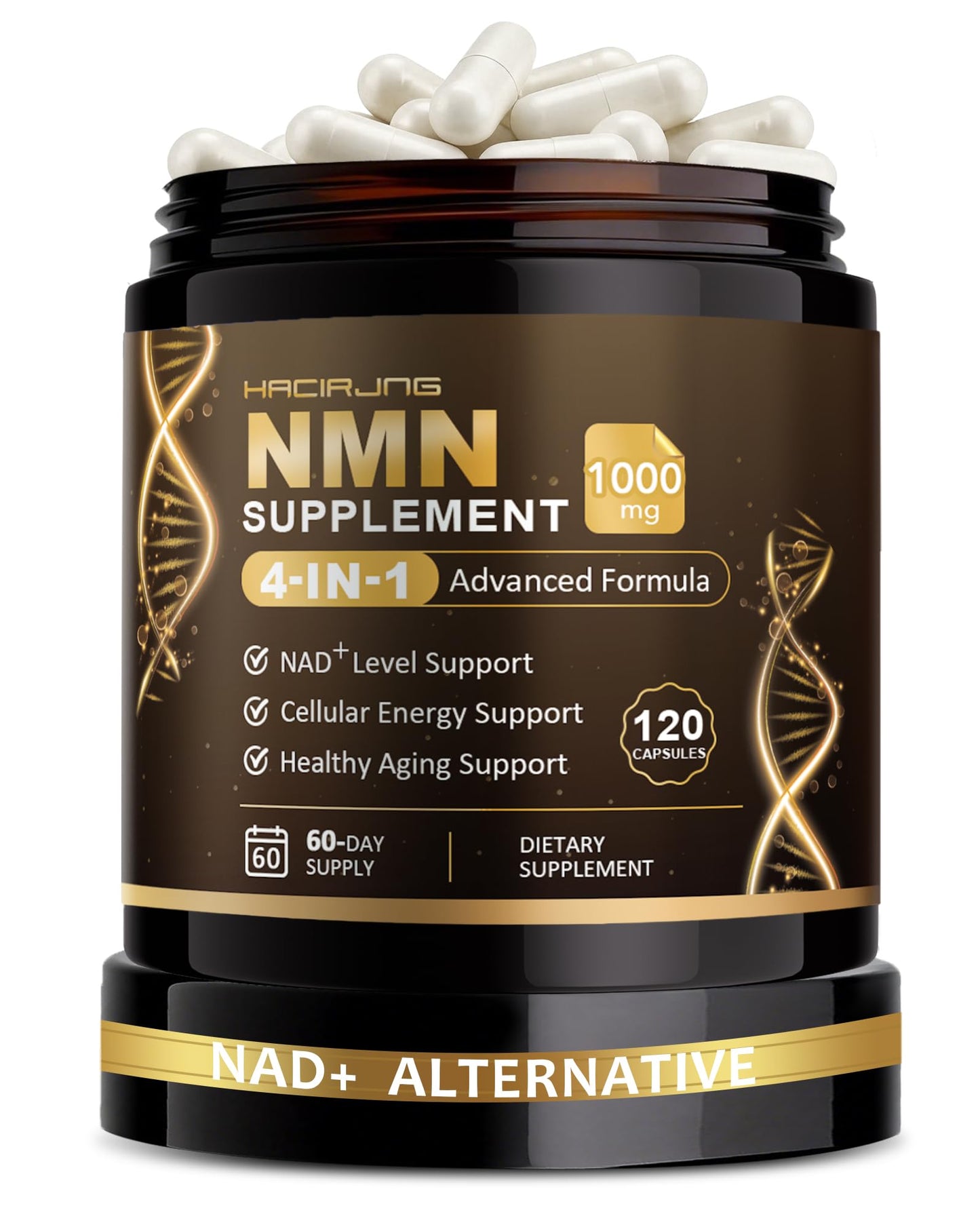 HACIRJNG NMN Supplement, 4-in-1 Liposomal NMN 1000mg with Resveratrol, TMG & Quercetin, 120 Capsules