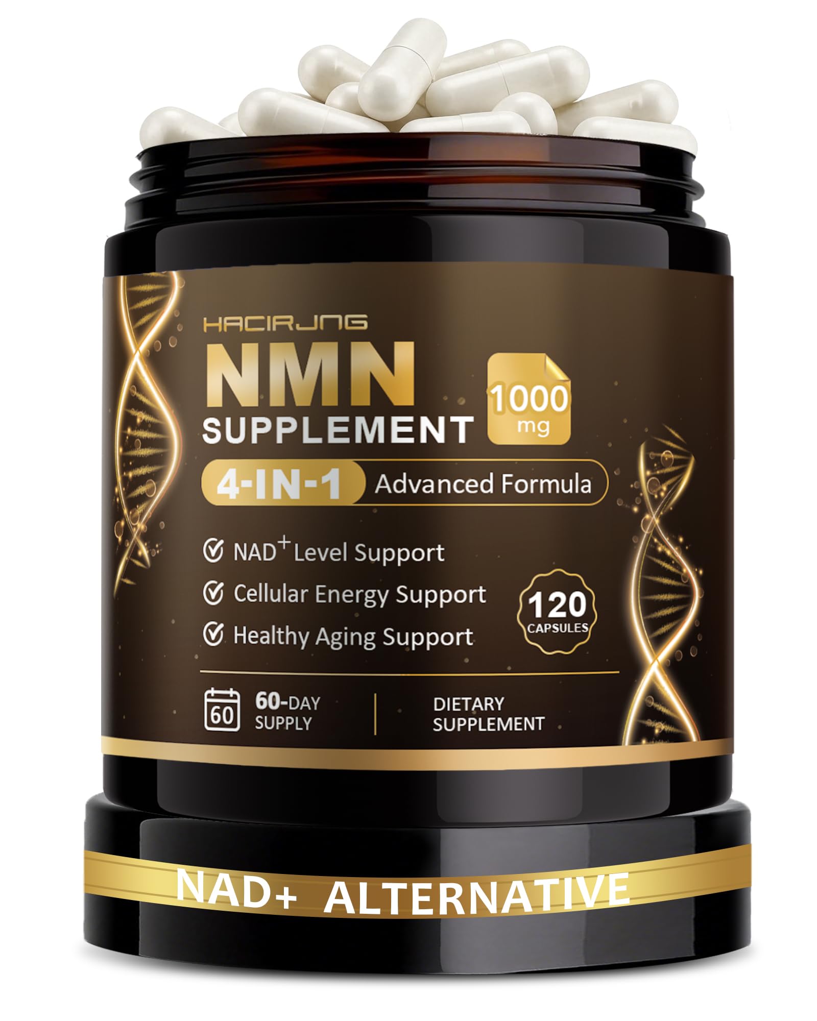 HACIRJNG NMN Supplement, 4-in-1 Liposomal NMN 1000mg with Resveratrol, TMG & Quercetin, 120 Capsules