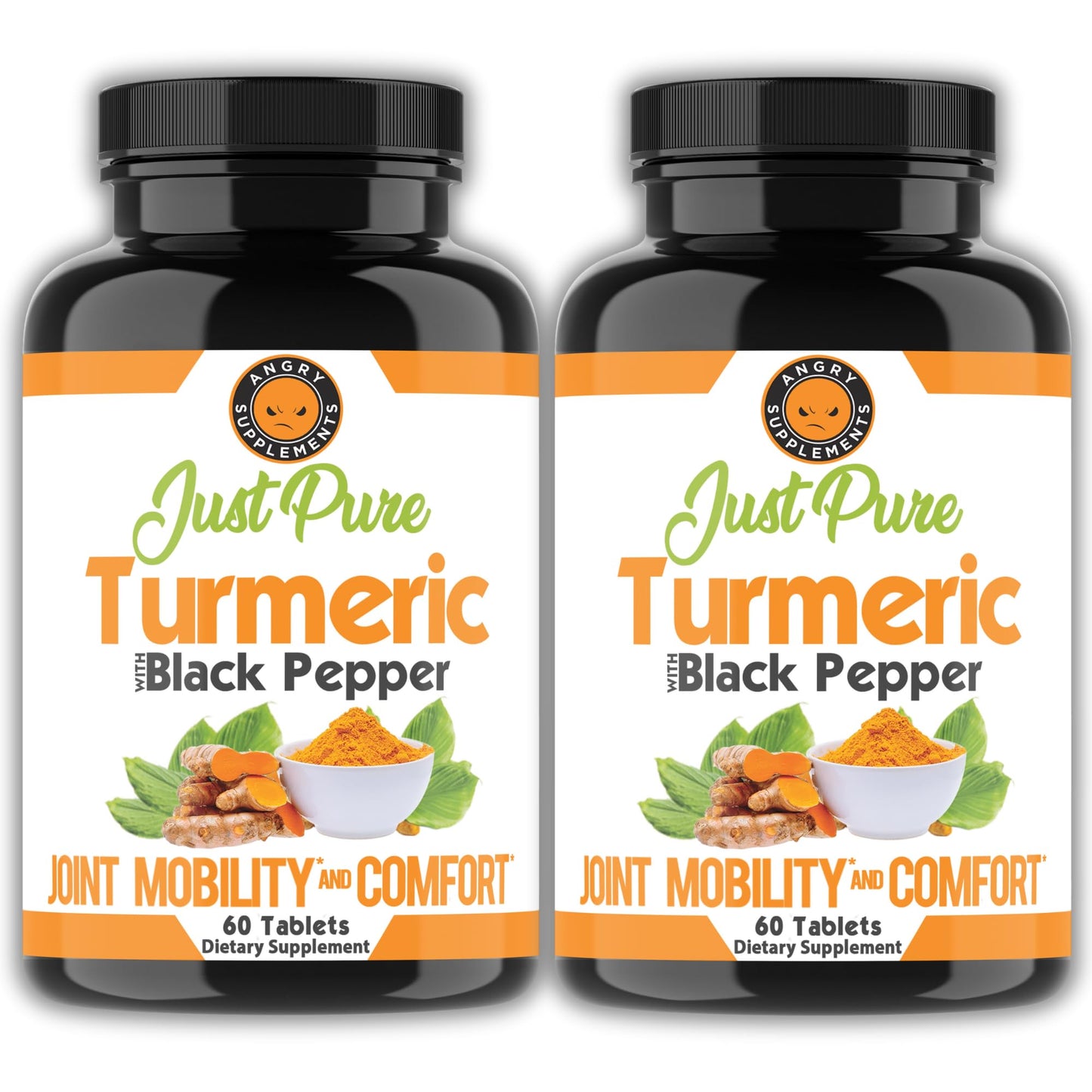 Angry Supplements Just Pure Turmeric Root with Black Pepper – Support, Comfort, Flexibility Blend Tablets, 120 Count