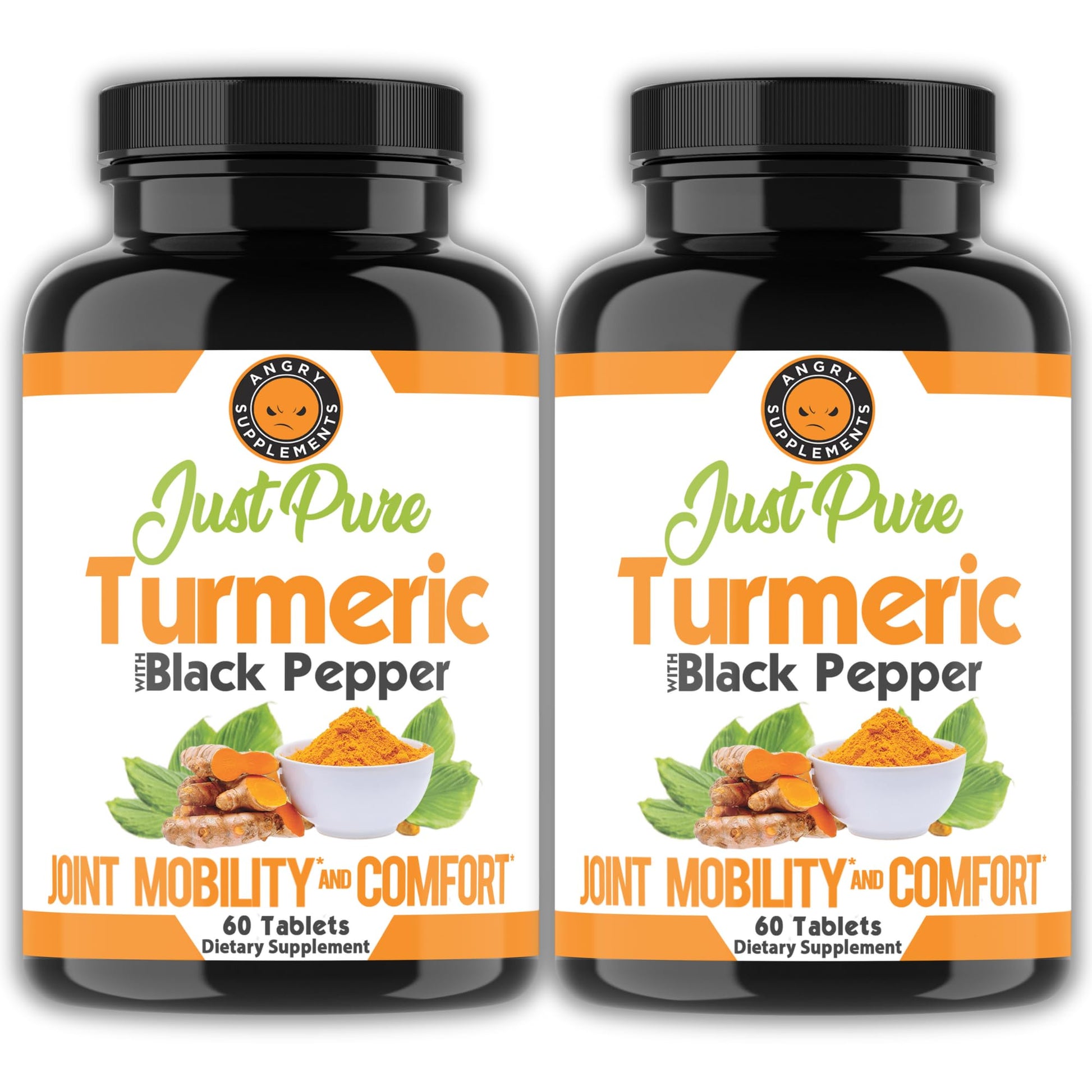 Angry Supplements Just Pure Turmeric Root with Black Pepper – Support, Comfort, Flexibility Blend Tablets, 120 Count
