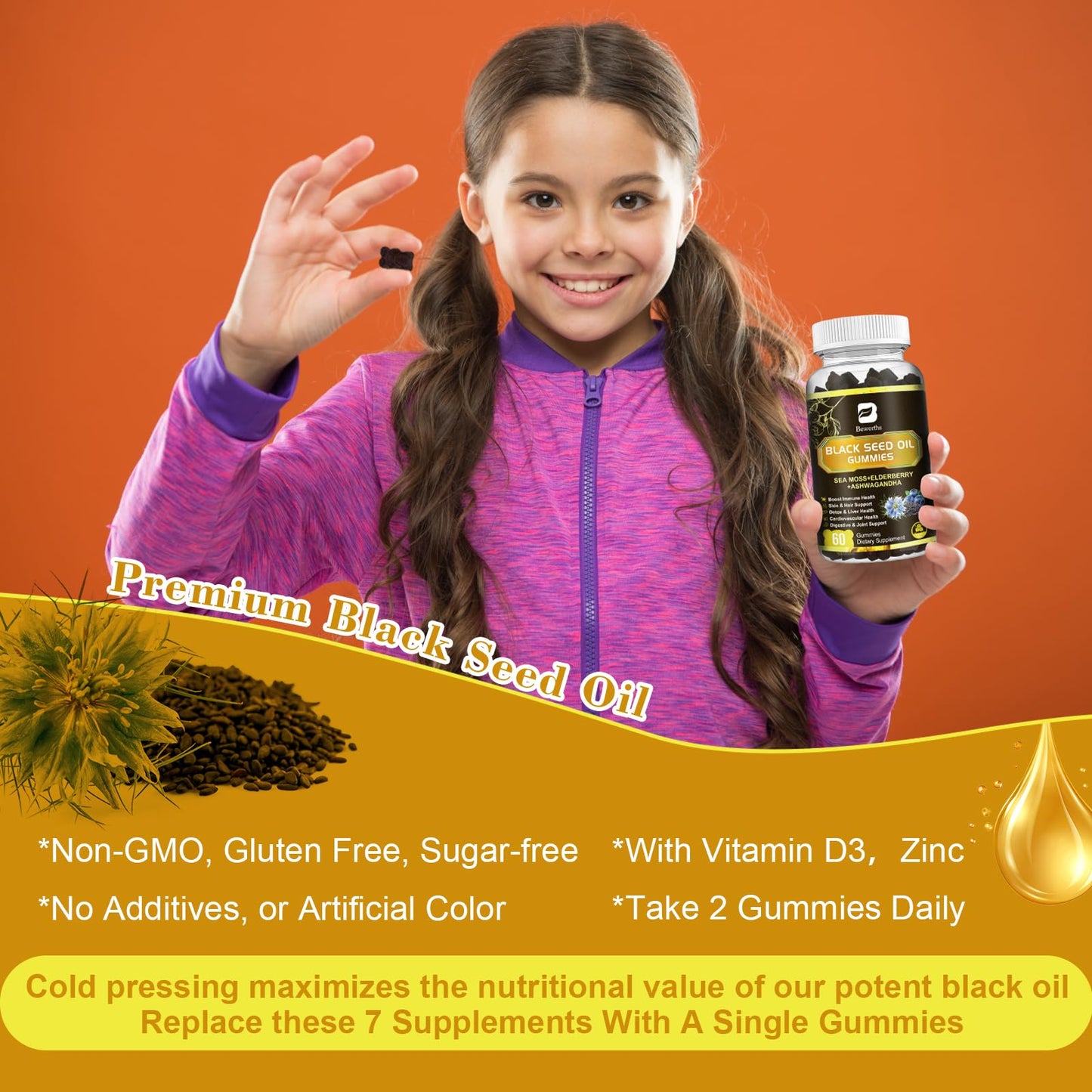 B BEWORTHS Black Seed Oil & Sea Moss Gummies 120 Count