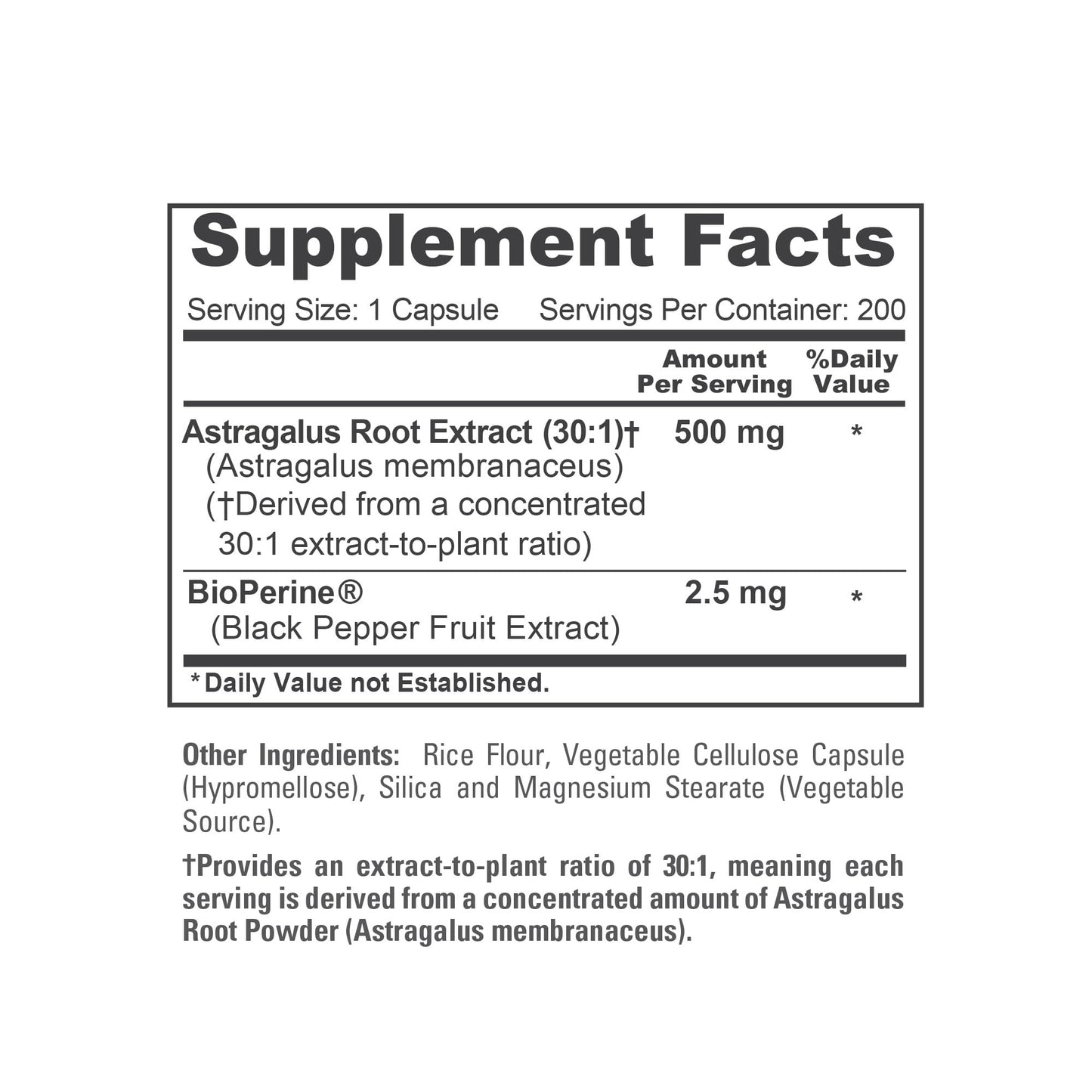 NusaPure Astragalus Root 500 mg Capsules, 200 Count
