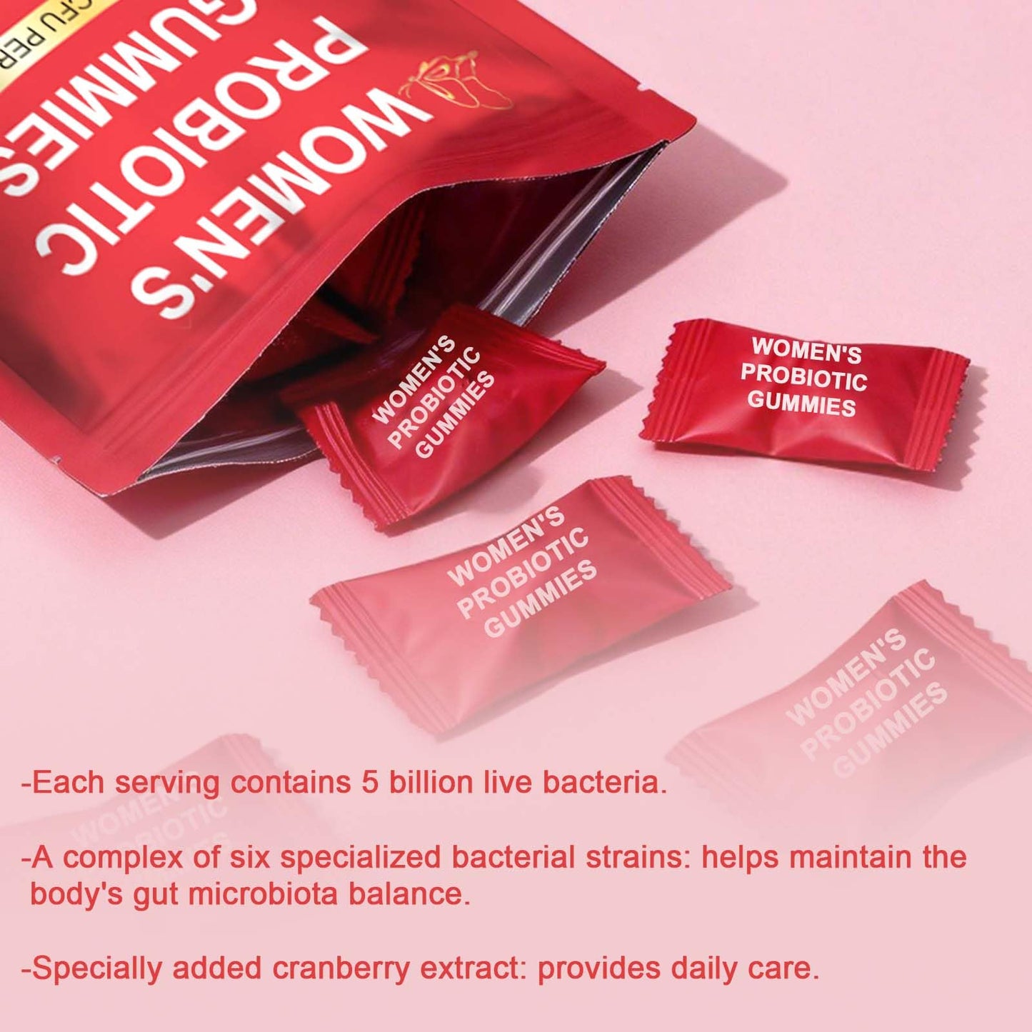 TRUERELIEF Probiotics for Women with Cranberry Extract - Daily Gummy Supplement for Feminine Balance, Digestive & Immune Support, 60 Gummies