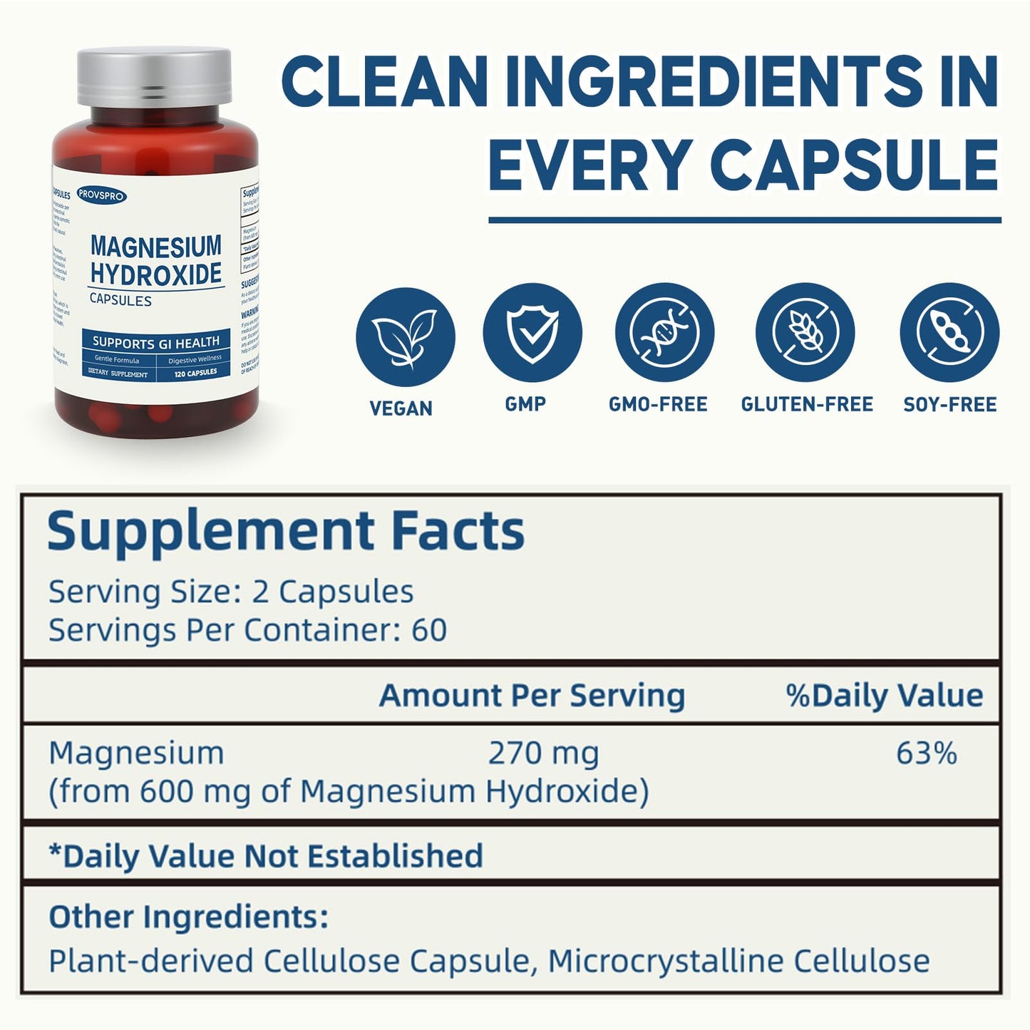 Provspro Magnesium Hydroxide Capsules 120 Capsules