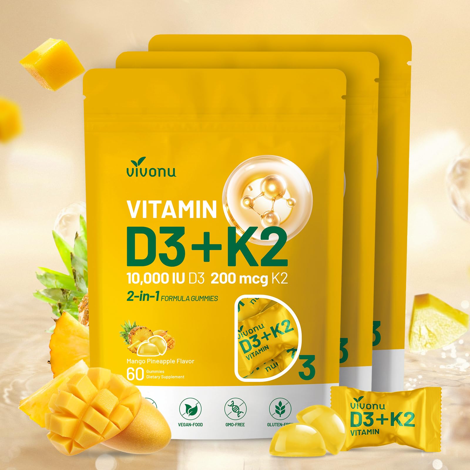 VivoNu Vitamin D3 K2 Gummies 60 Count