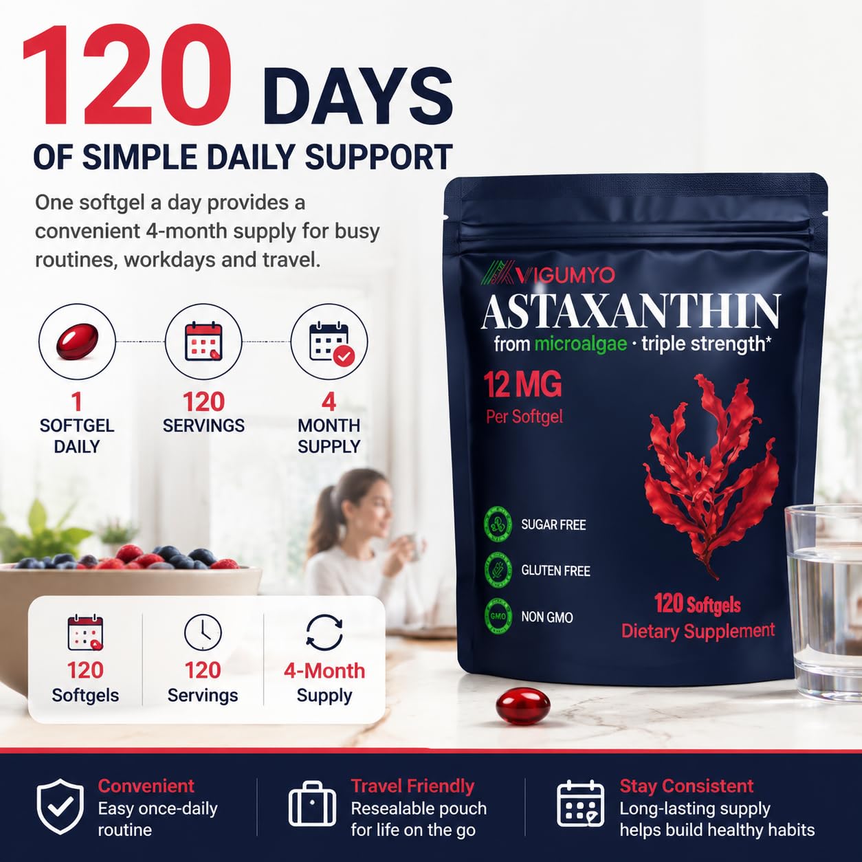 VIGUMYO Astaxanthin Supplement Capsules 120 Capsules