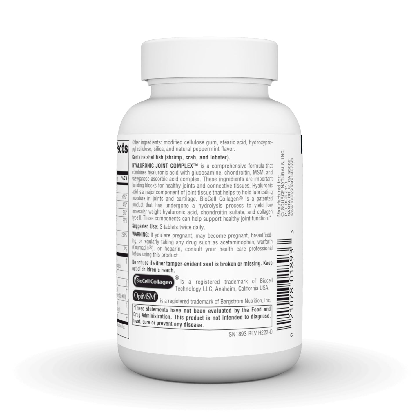 Source Naturals Hyaluronic Joint Complex with Glucosamine, Chondroitin & MSM Extra Strength, 60 Tablets