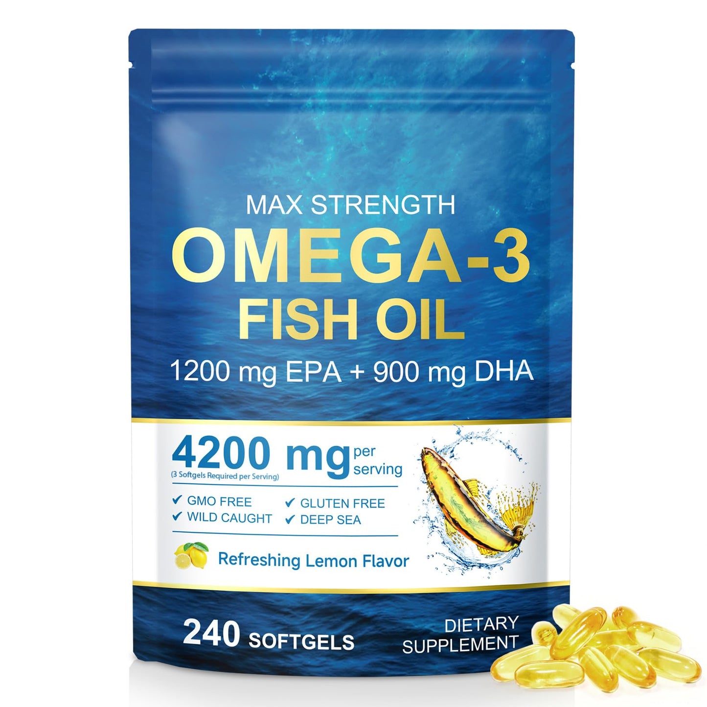 SHMEDIYU Omega 3 Fish Oil Softgels 240 Count