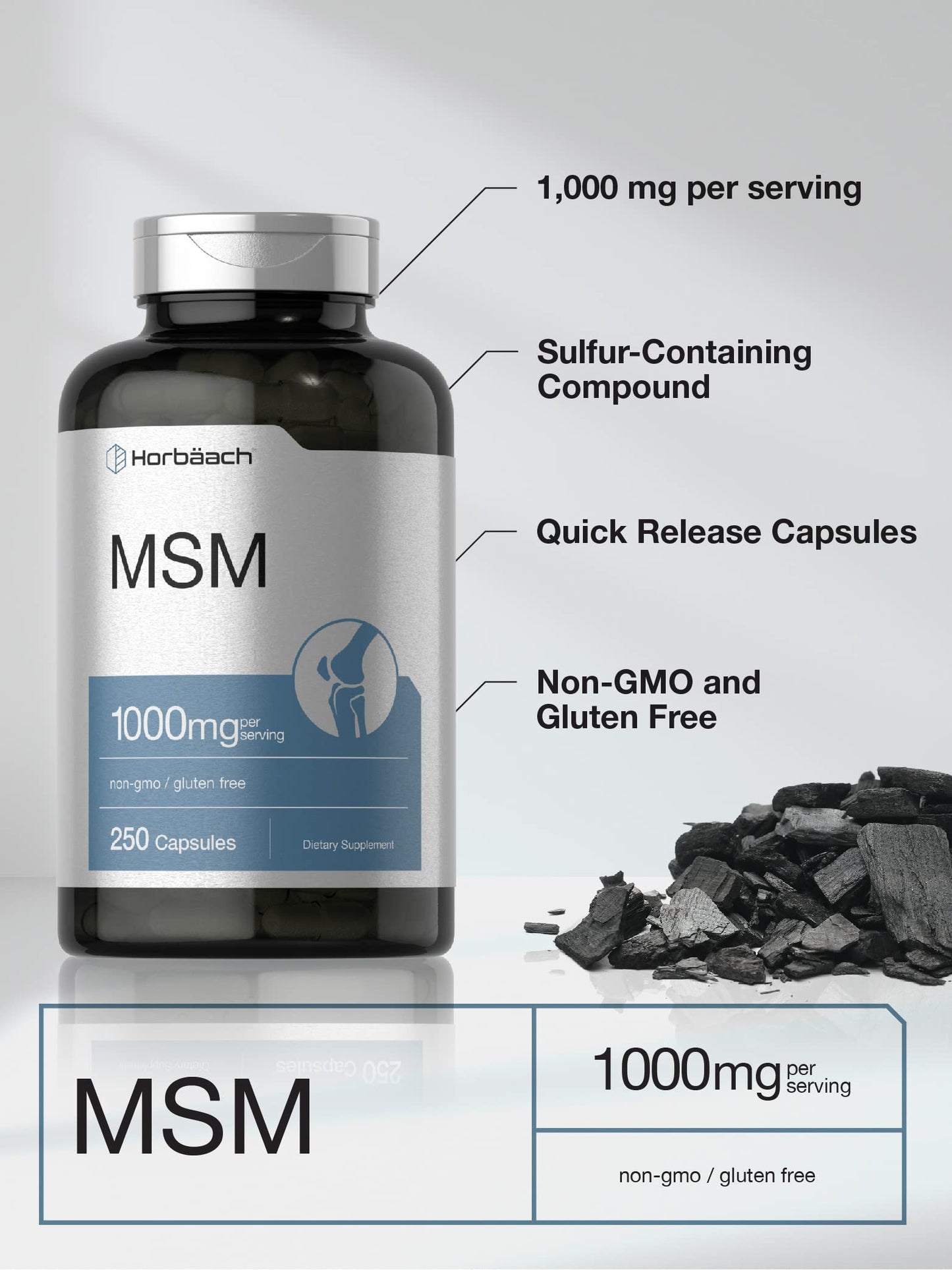 Horbäach MSM Supplement Capsules 250 Count