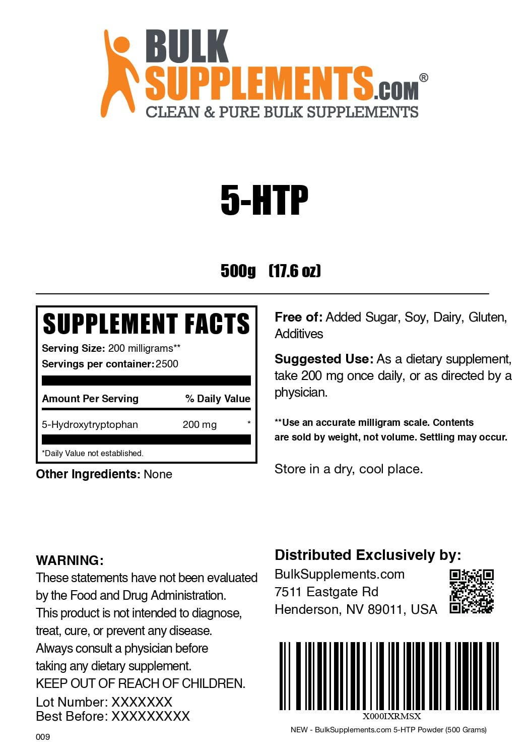 BulkSupplements 5-HTP (Griffonia Seed Extract) Powder 17.6 oz
