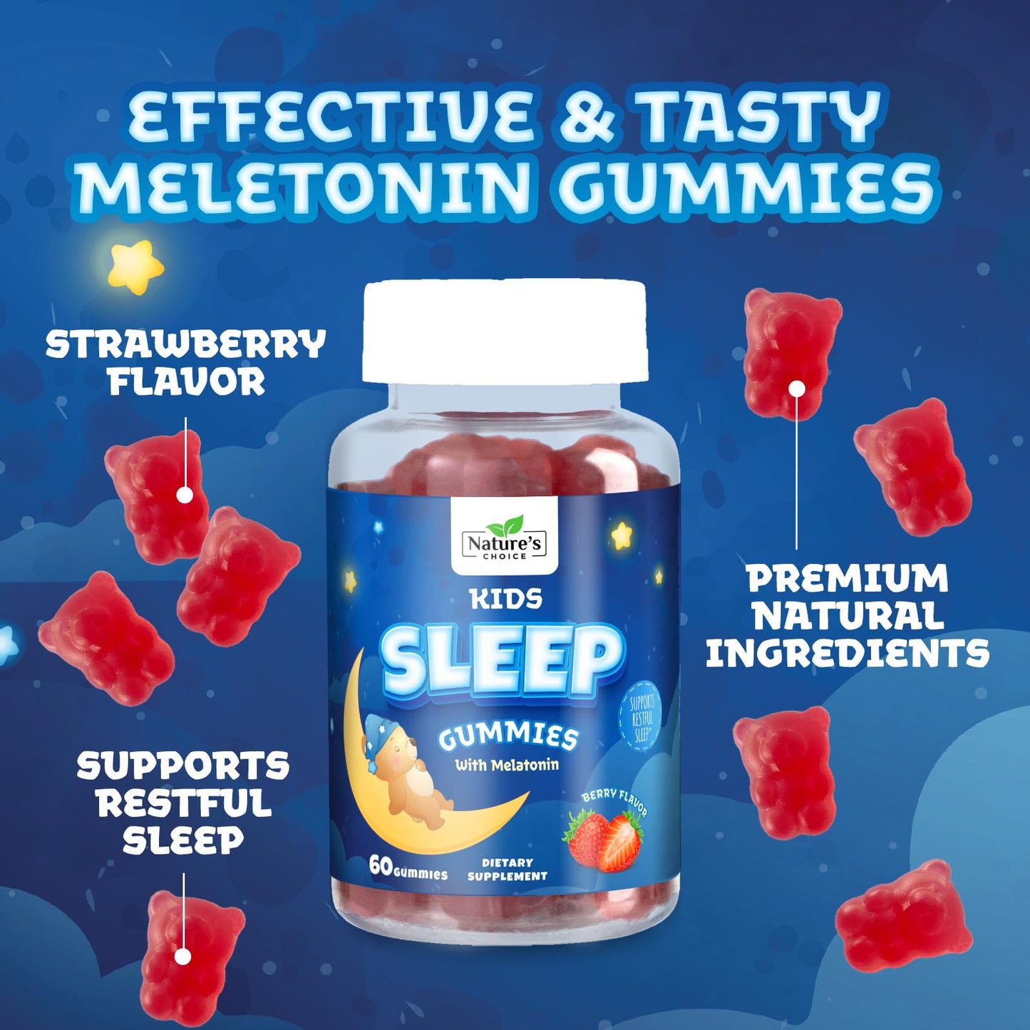Nature's Choice Kids Melatonin Gummies 60 Count