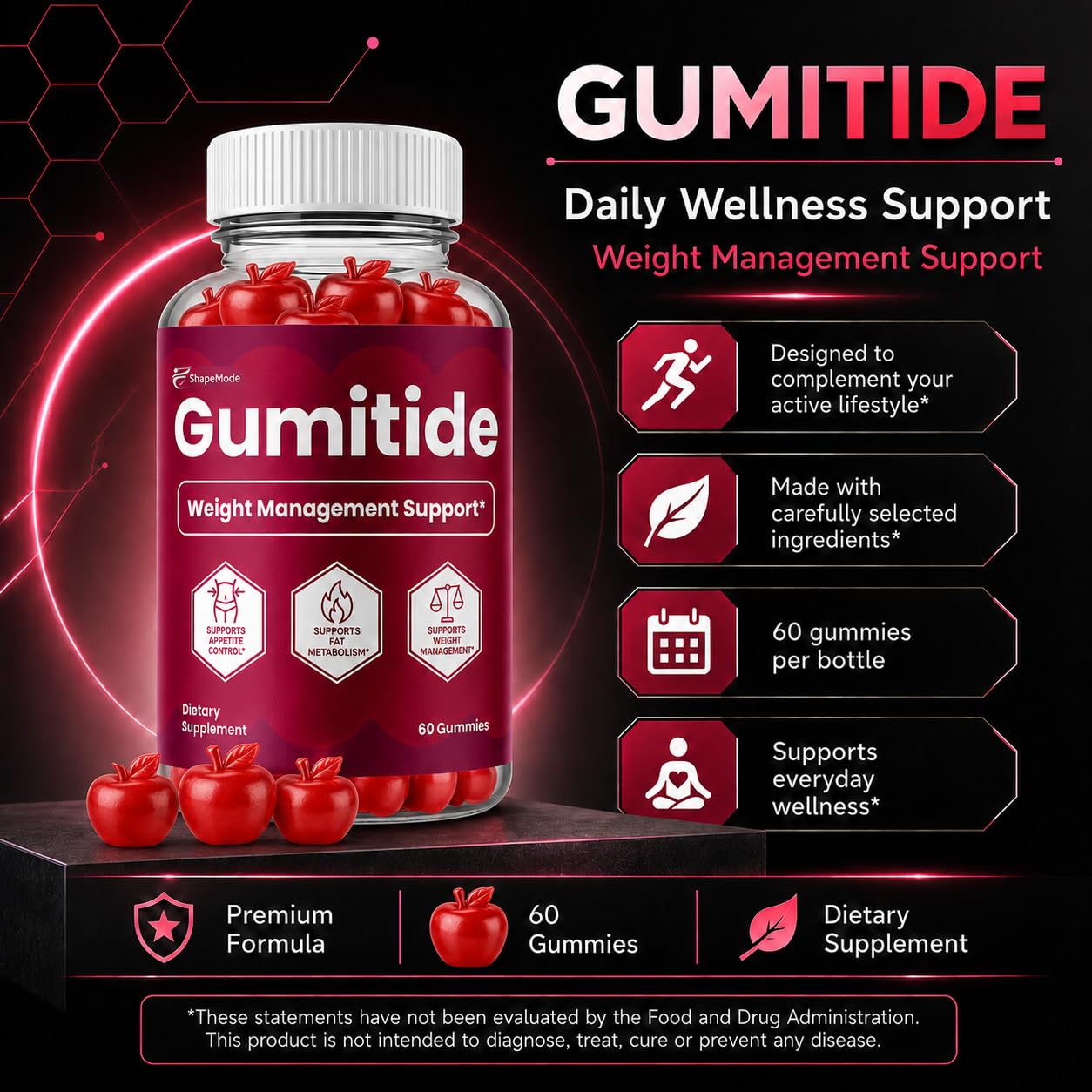 Generic Gumitide Gummies with Apple Cider Vinegar, 60 Gummies