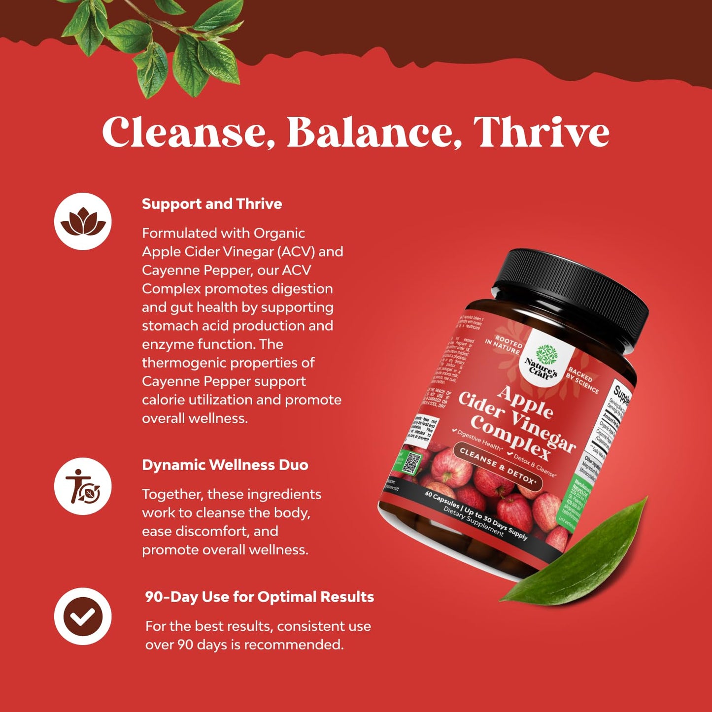 Natures Craft Cleansing Apple Cider Vinegar Capsules, 60 Count