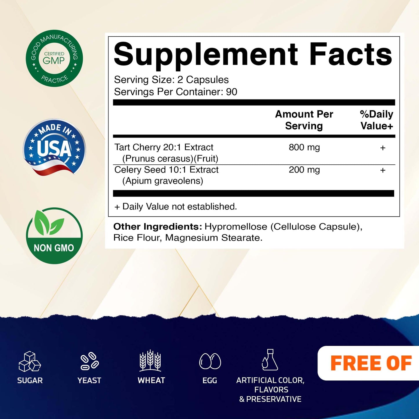 Vitamatic Tart Cherry 20X Extract with Celery Seed 10X Concentrated Extracts Veg Capsules 180 Count