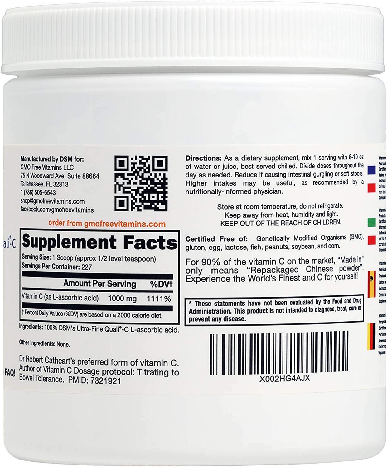 GMOFreeVitamins Ultra Fine Non GMO Vitamin C Powder 8 oz