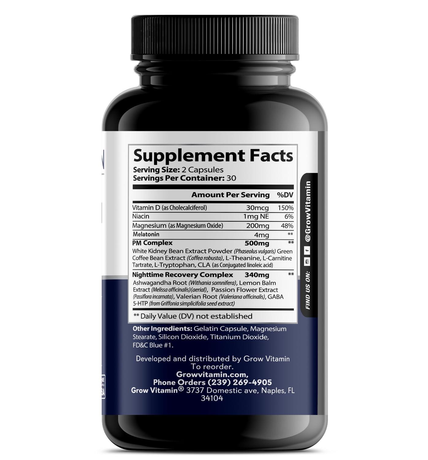 Grow Vitamin Sleep Supplement Nootropic-Infused Comprehensive Sleep & Recovery Supplement, 60 Capsules