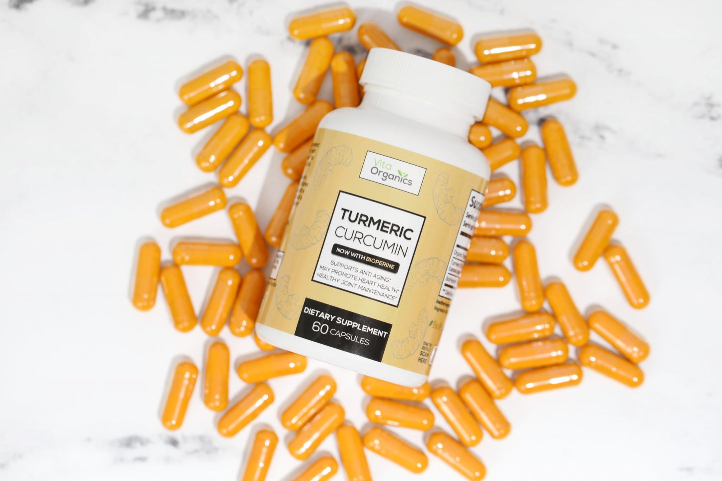 Vita Organics Turmeric Curcumin 1300mg, 60 Capsules