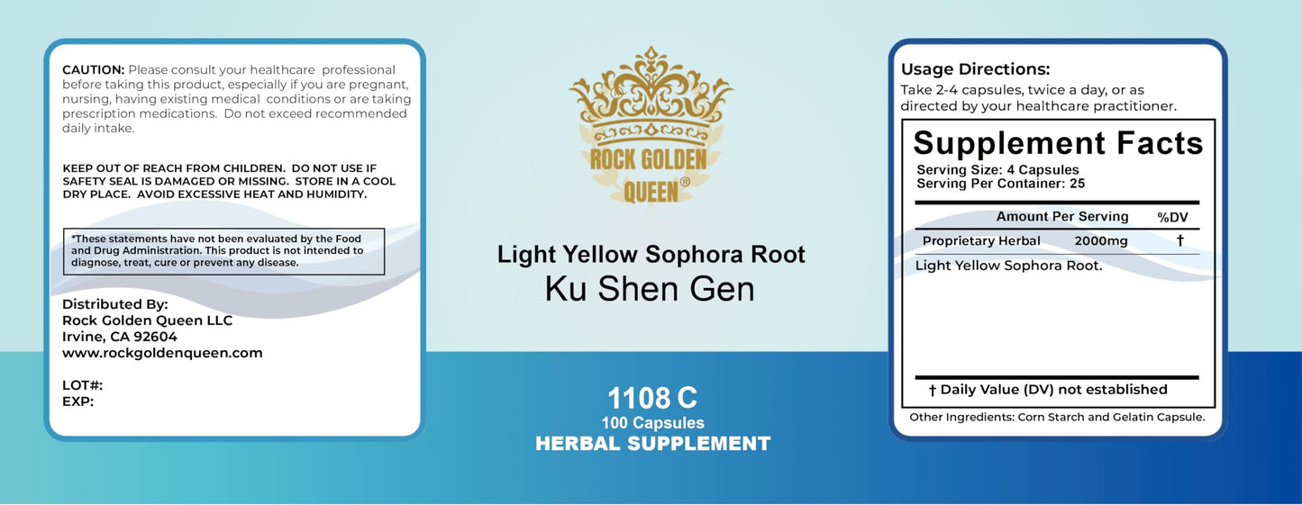 Rock Golden Queen Ku Shen Gen, Sophora Root (Raw) 100 Capsules