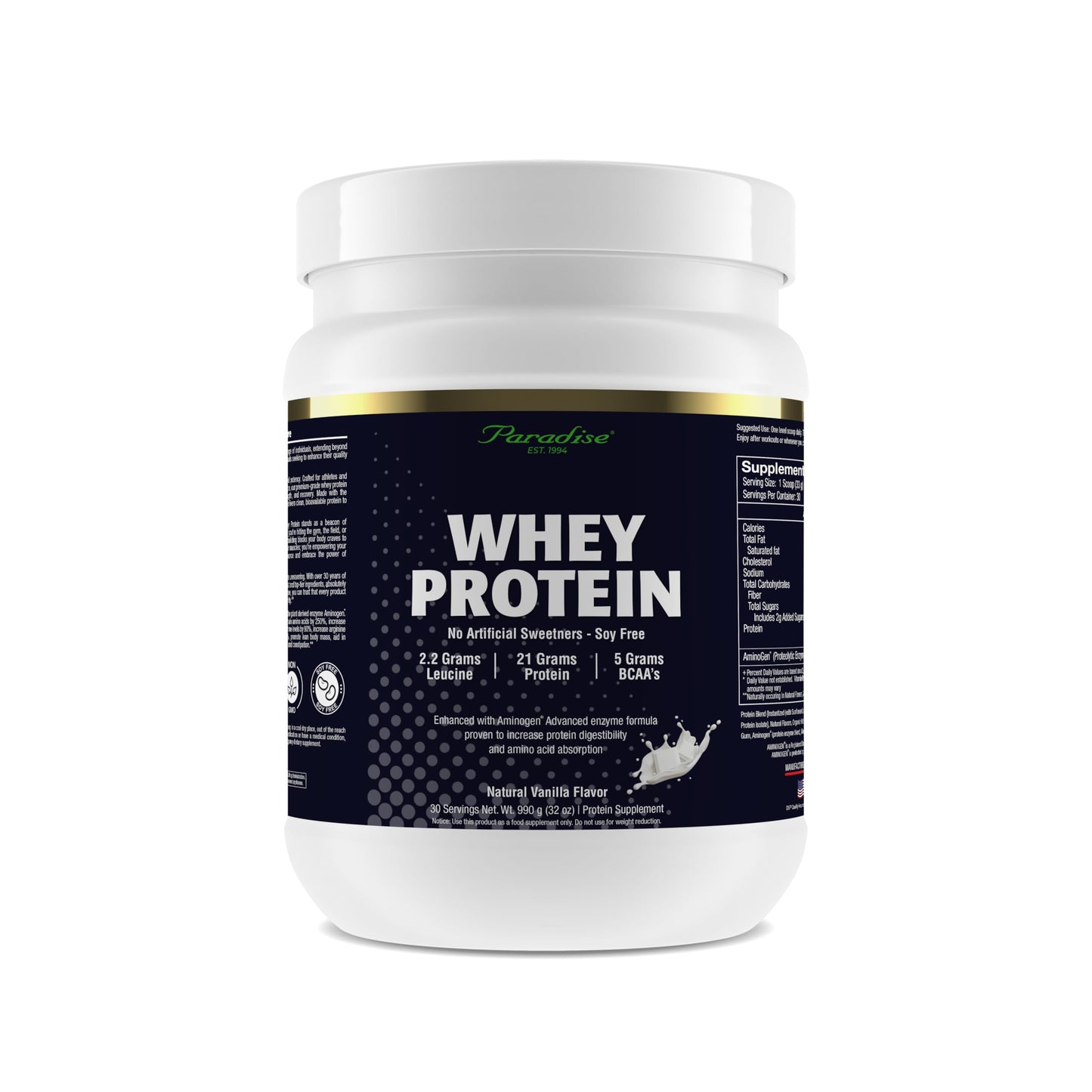 Paradise Herbs 100% Whey Protein Powder Vanilla, 32 Servings