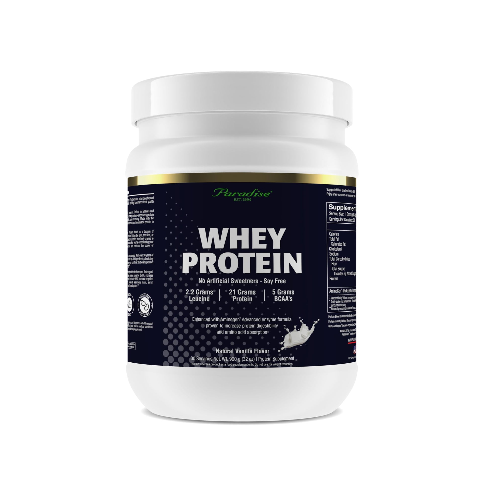 Paradise Herbs 100% Whey Protein Powder Vanilla, 32 Servings